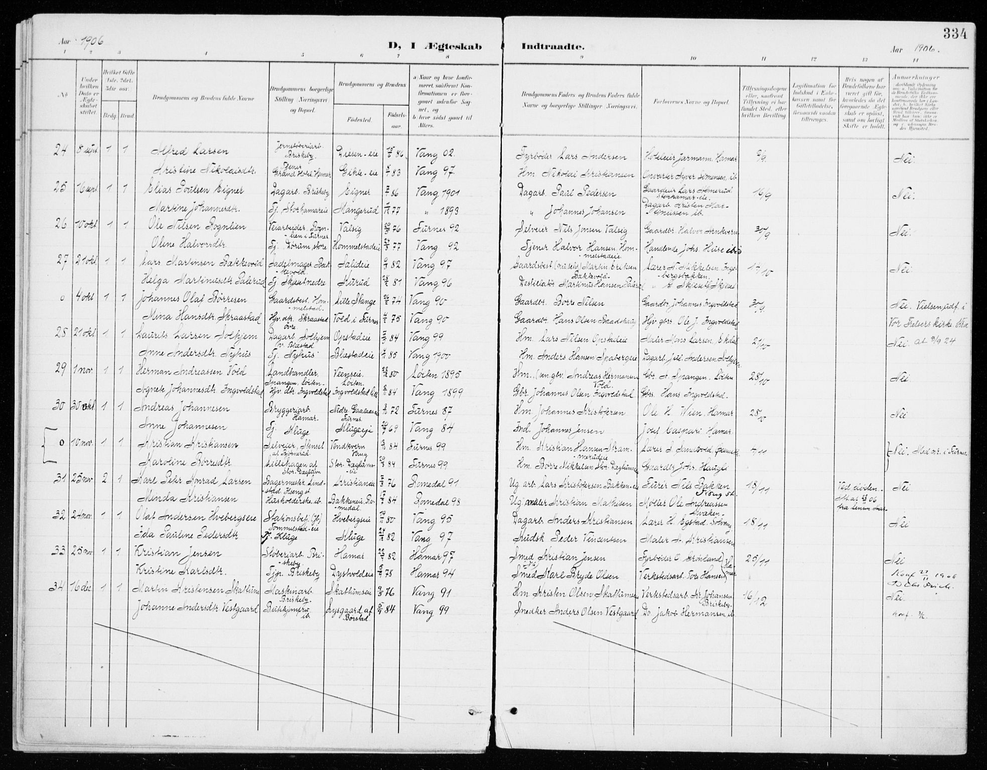 Vang prestekontor, Hedmark, AV/SAH-PREST-008/H/Ha/Haa/L0021: Parish register (official) no. 21, 1902-1917, p. 334