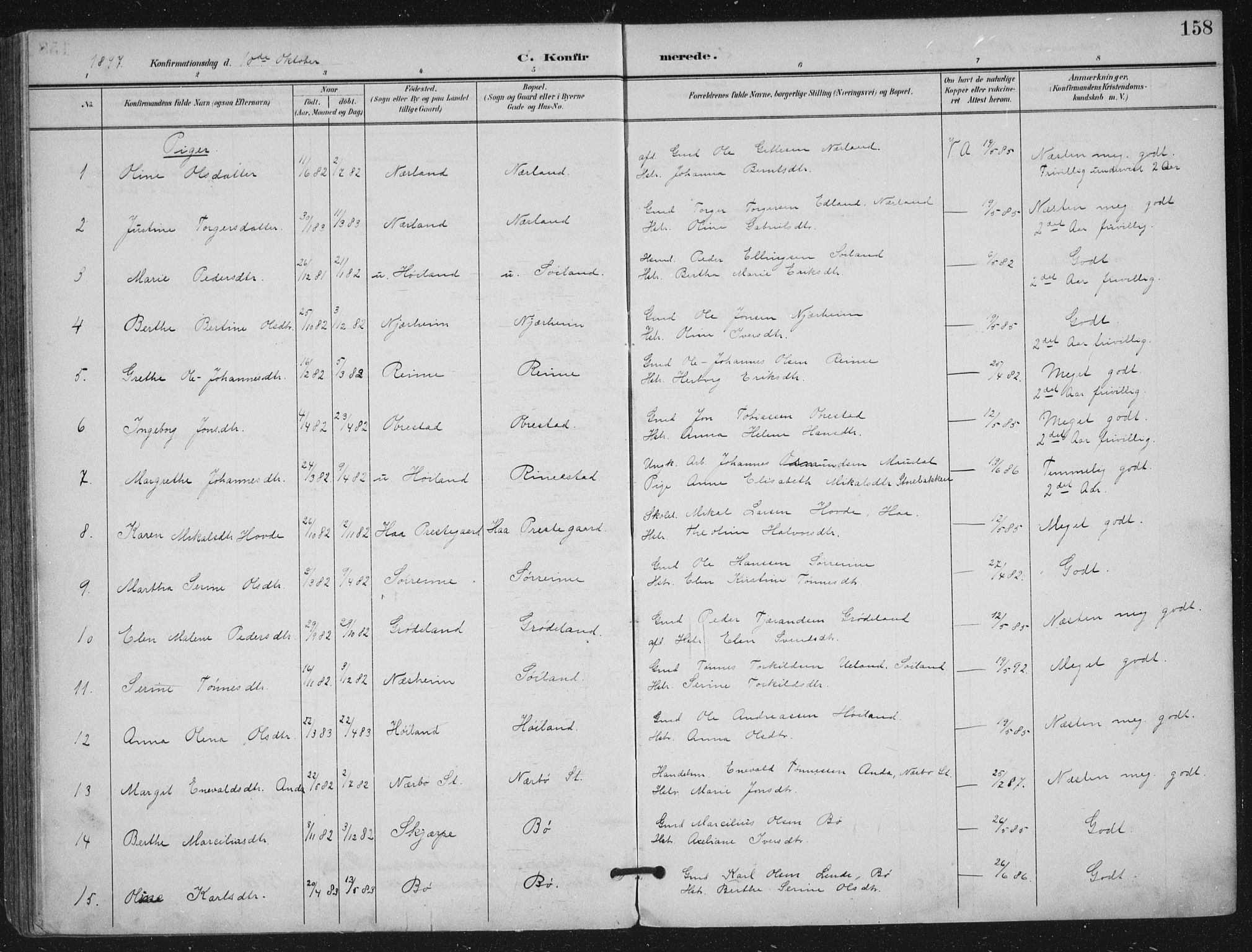 Hå sokneprestkontor, AV/SAST-A-101801/002/B/L0001: Parish register (official) no. A 11, 1897-1924, p. 158