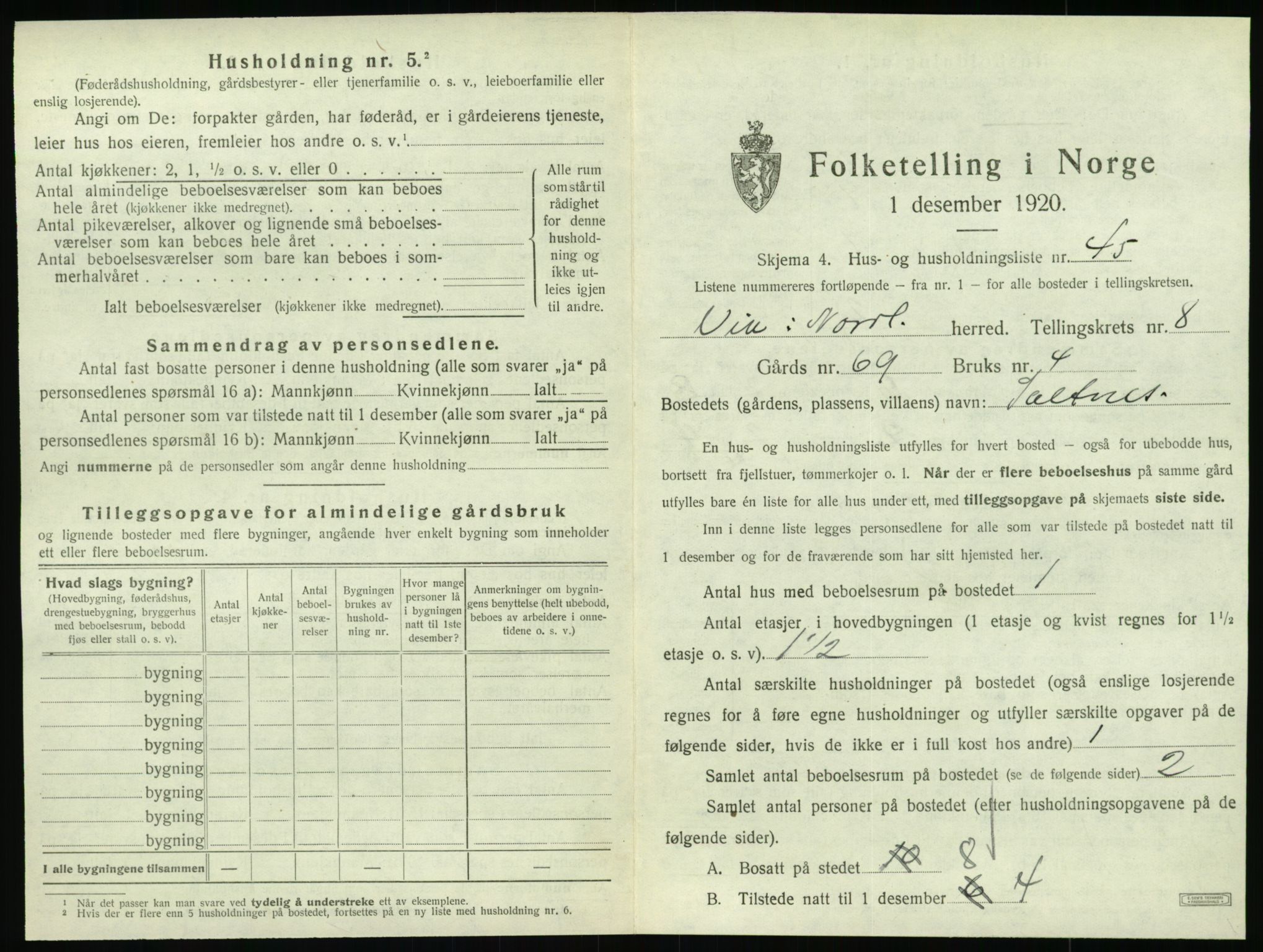 SAT, 1920 census for Vik, 1920, p. 853