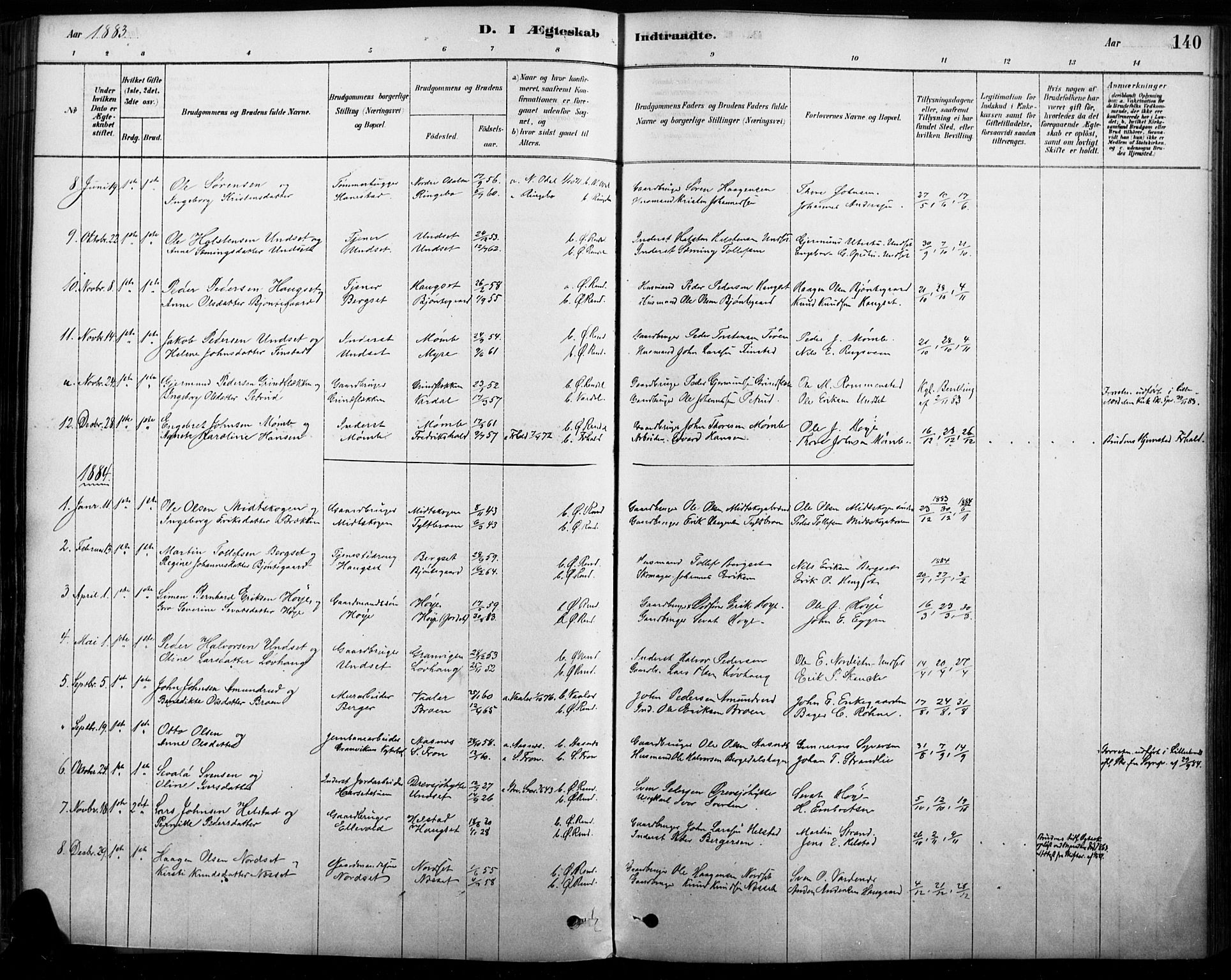 Rendalen prestekontor, AV/SAH-PREST-054/H/Ha/Haa/L0009: Parish register (official) no. 9, 1878-1901, p. 140