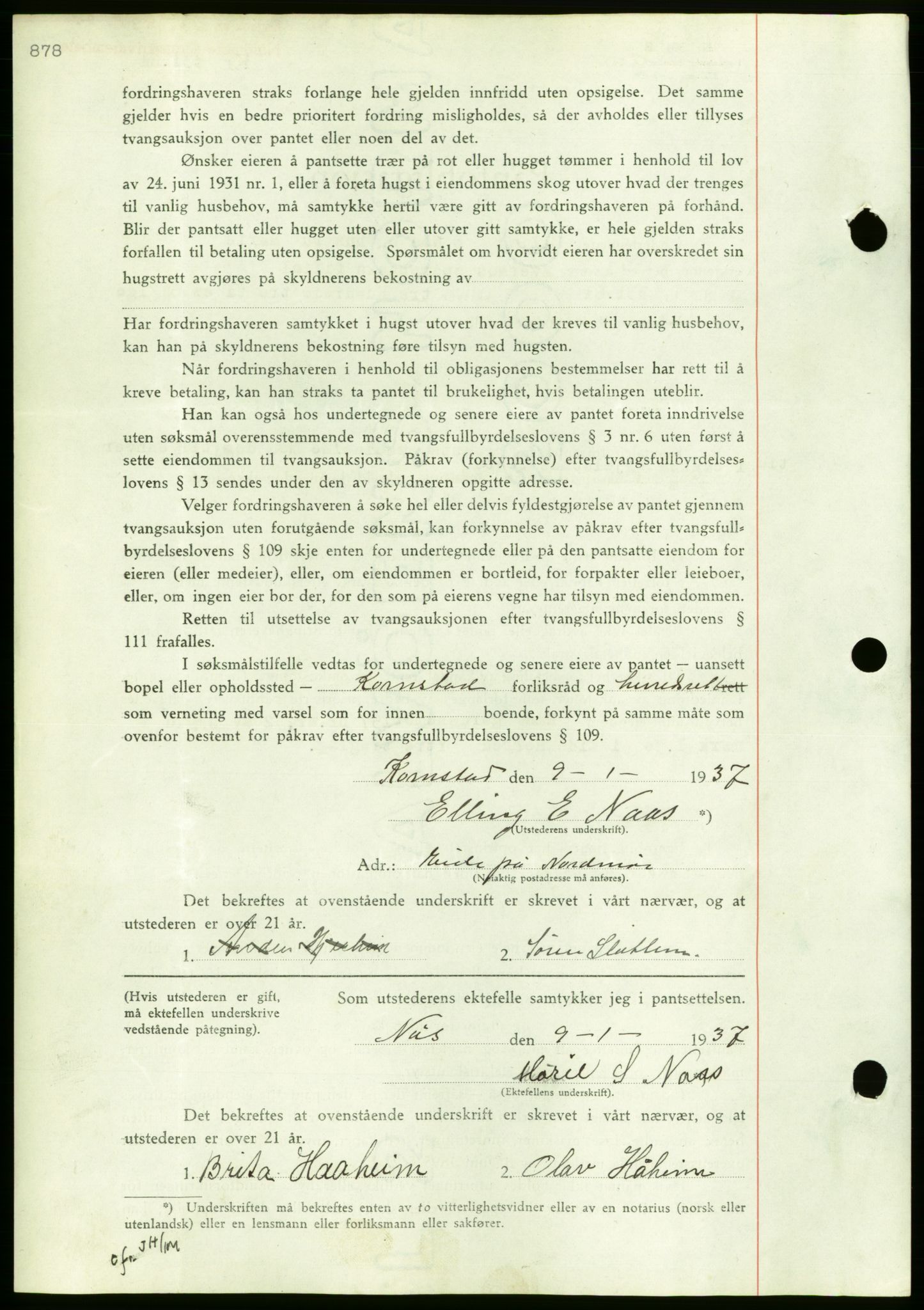 Nordmøre sorenskriveri, AV/SAT-A-4132/1/2/2Ca/L0090: Mortgage book no. B80, 1936-1937, Diary no: : 237/1937