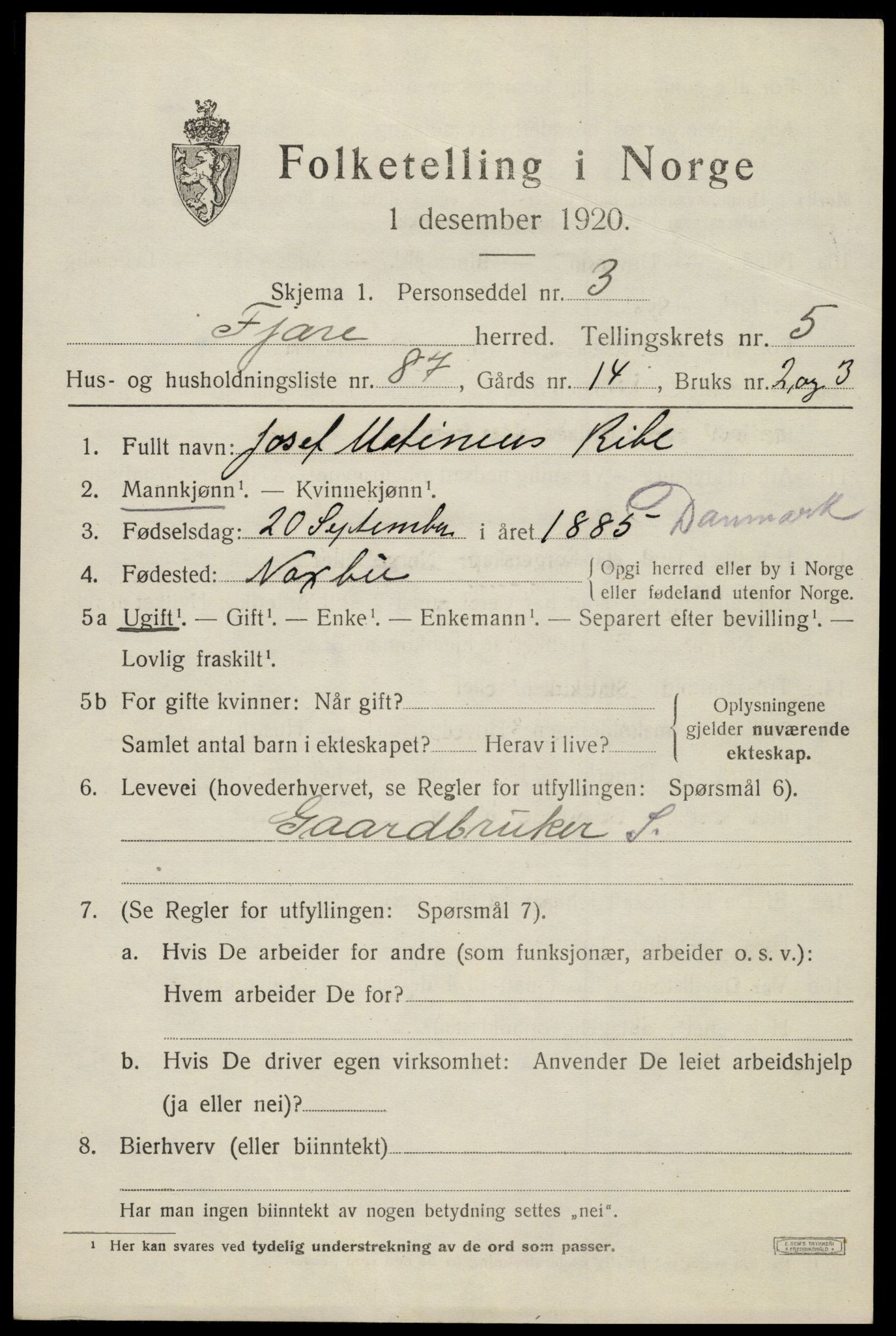 SAK, 1920 census for Fjære, 1920, p. 8203