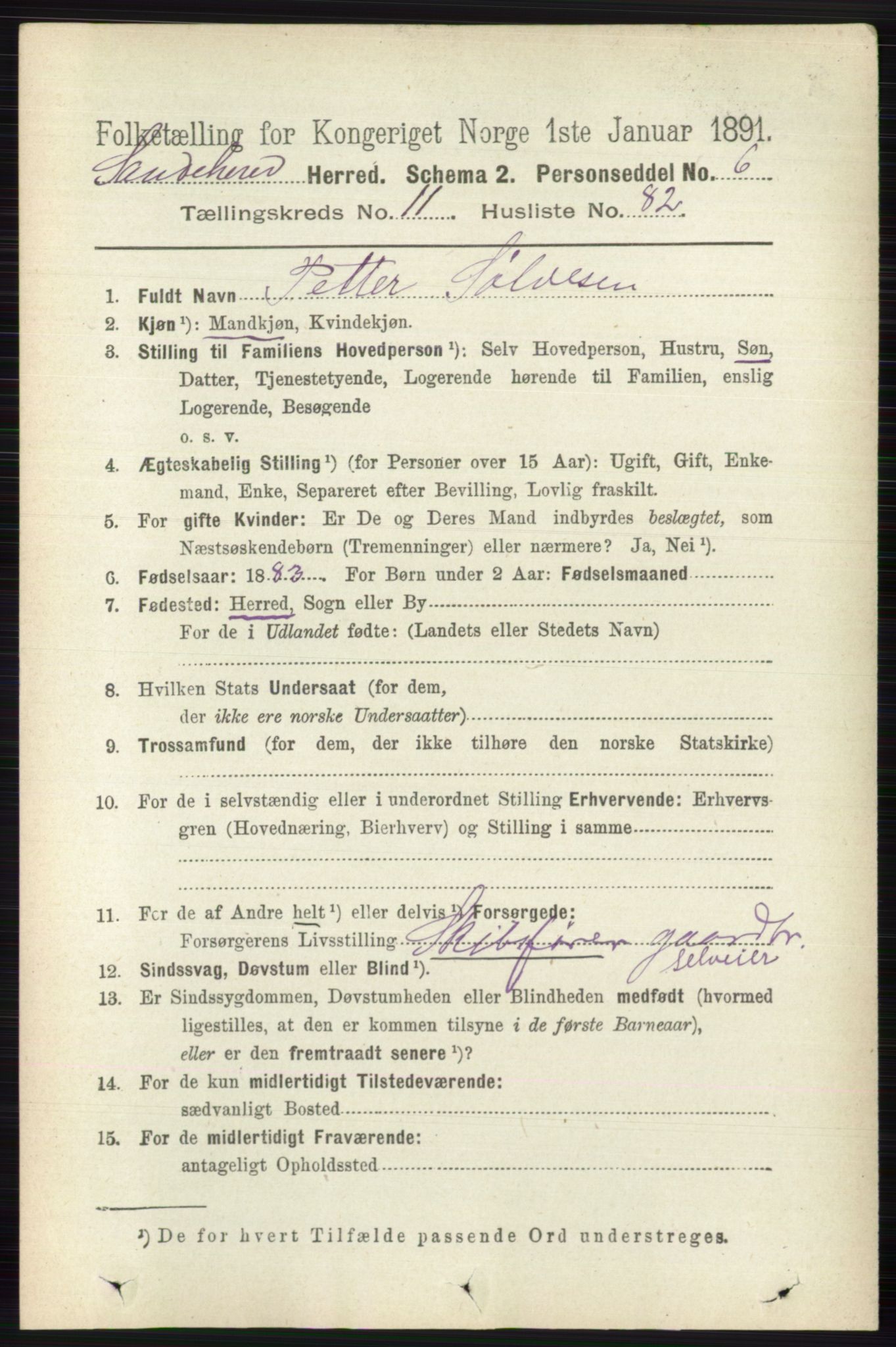 RA, 1891 census for 0724 Sandeherred, 1891, p. 7132