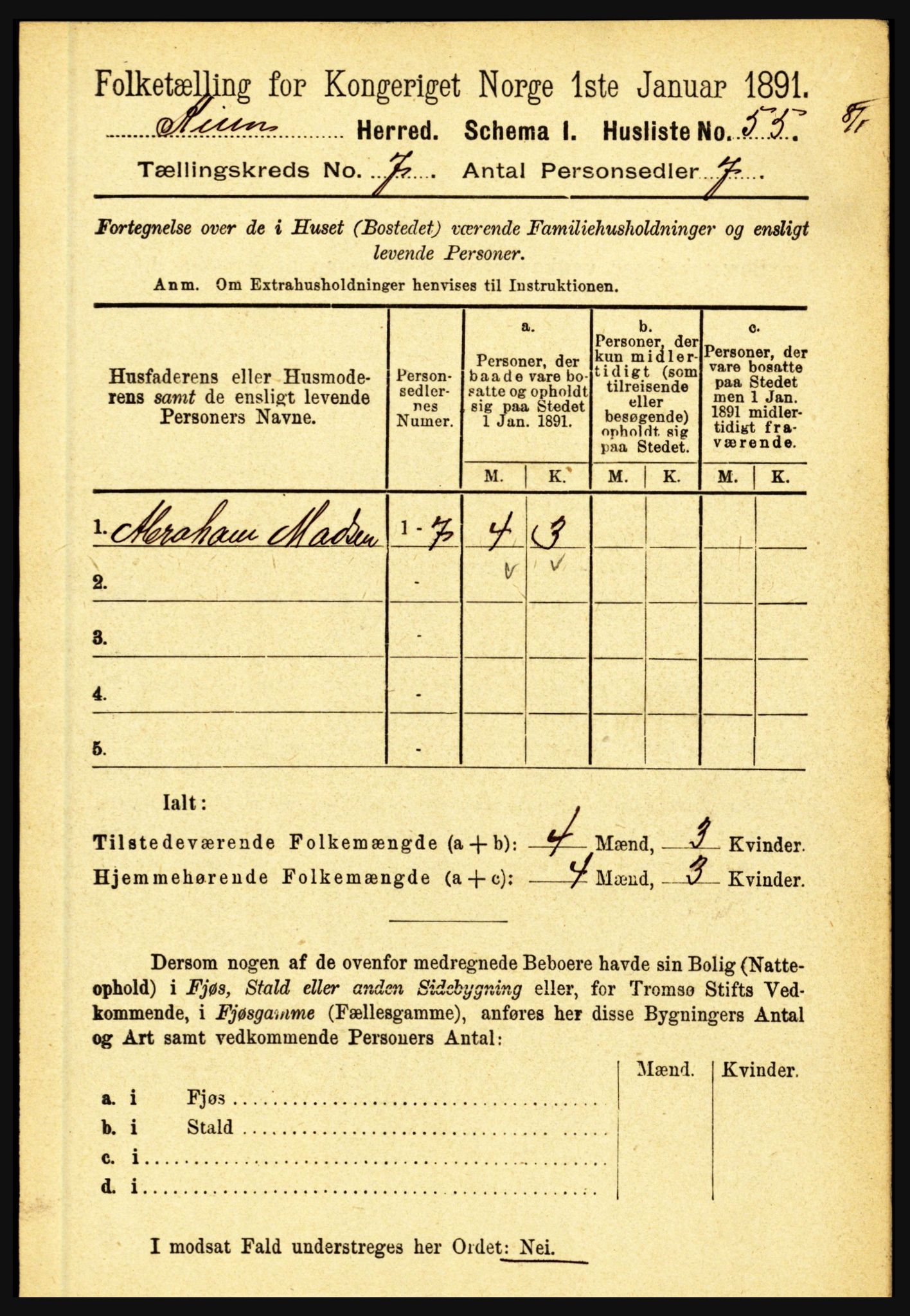 RA, 1891 census for 1437 Kinn, 1891, p. 2669