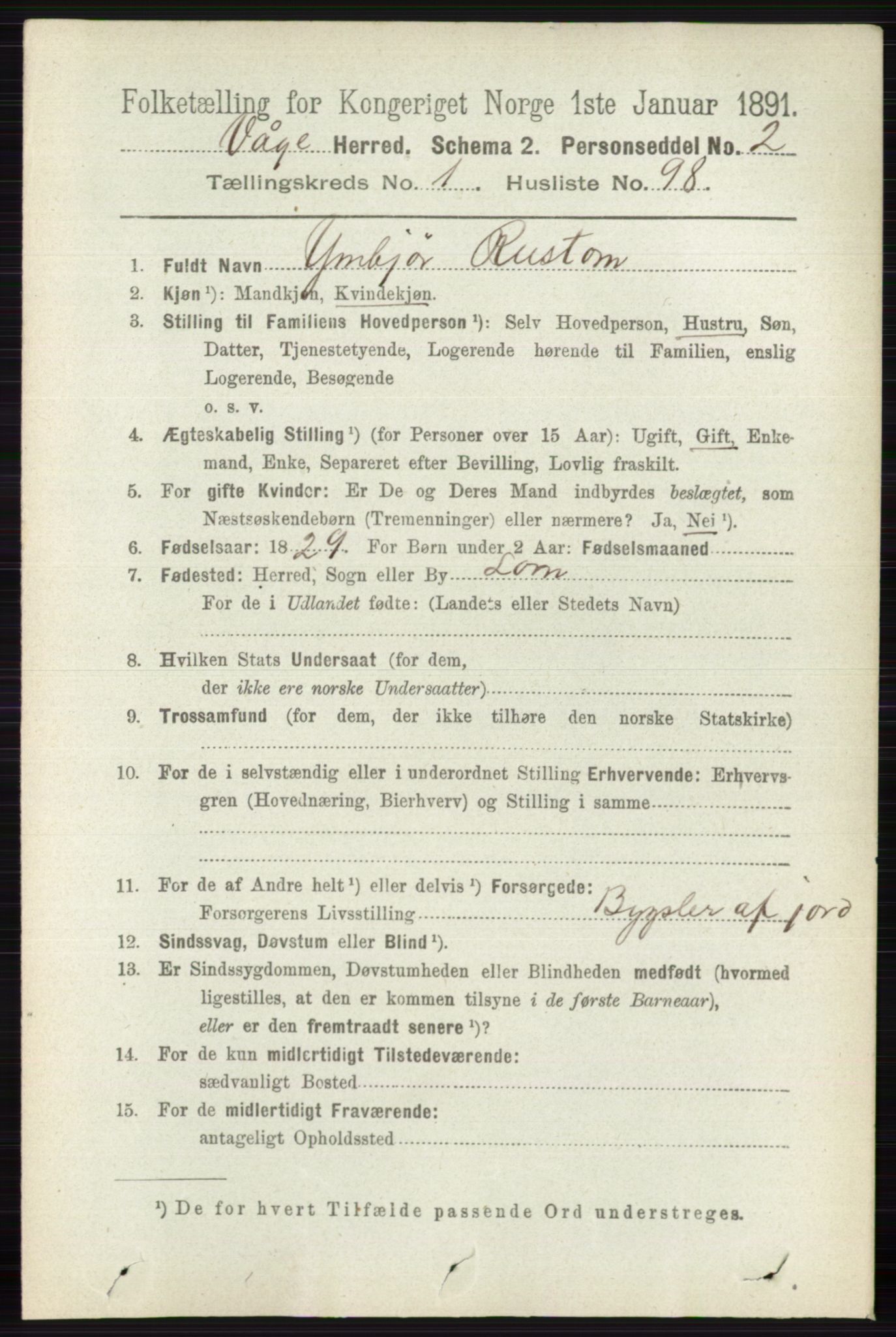 RA, 1891 census for 0515 Vågå, 1891, p. 760