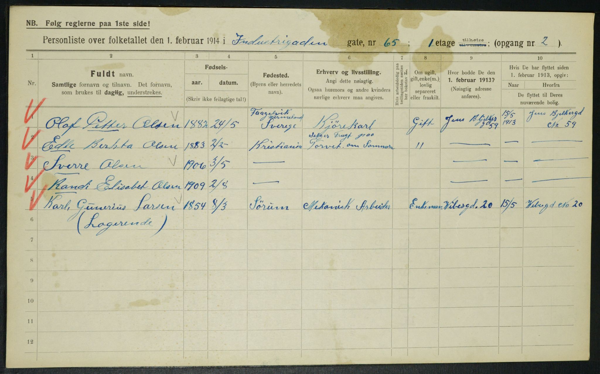 OBA, Municipal Census 1914 for Kristiania, 1914, p. 43747