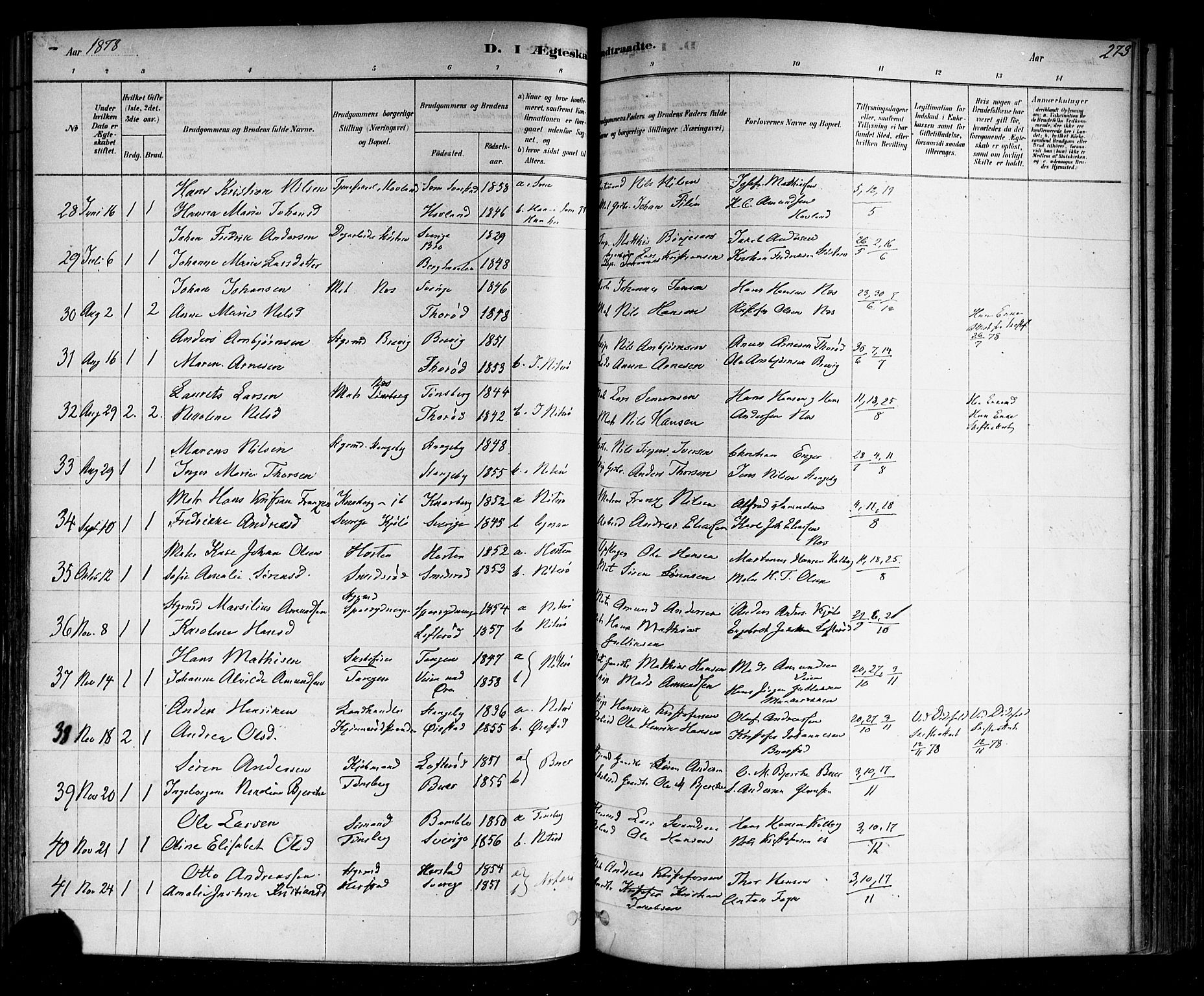 Nøtterøy kirkebøker, SAKO/A-354/F/Fa/L0008: Parish register (official) no. I 8, 1878-1893, p. 273