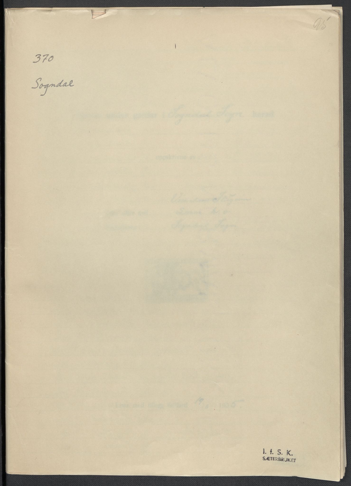 Instituttet for sammenlignende kulturforskning, RA/PA-0424/F/Fc/L0011/0001: Eske B11: / Sogn og Fjordane (perm XXVIII), 1934-1935, p. 95