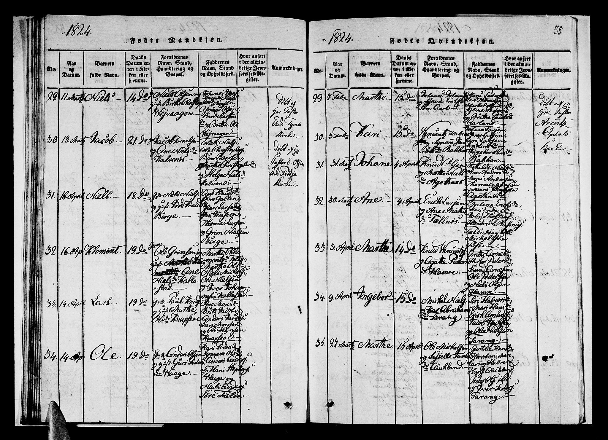 Sund sokneprestembete, AV/SAB-A-99930: Parish register (copy) no. A 1, 1816-1827, p. 55