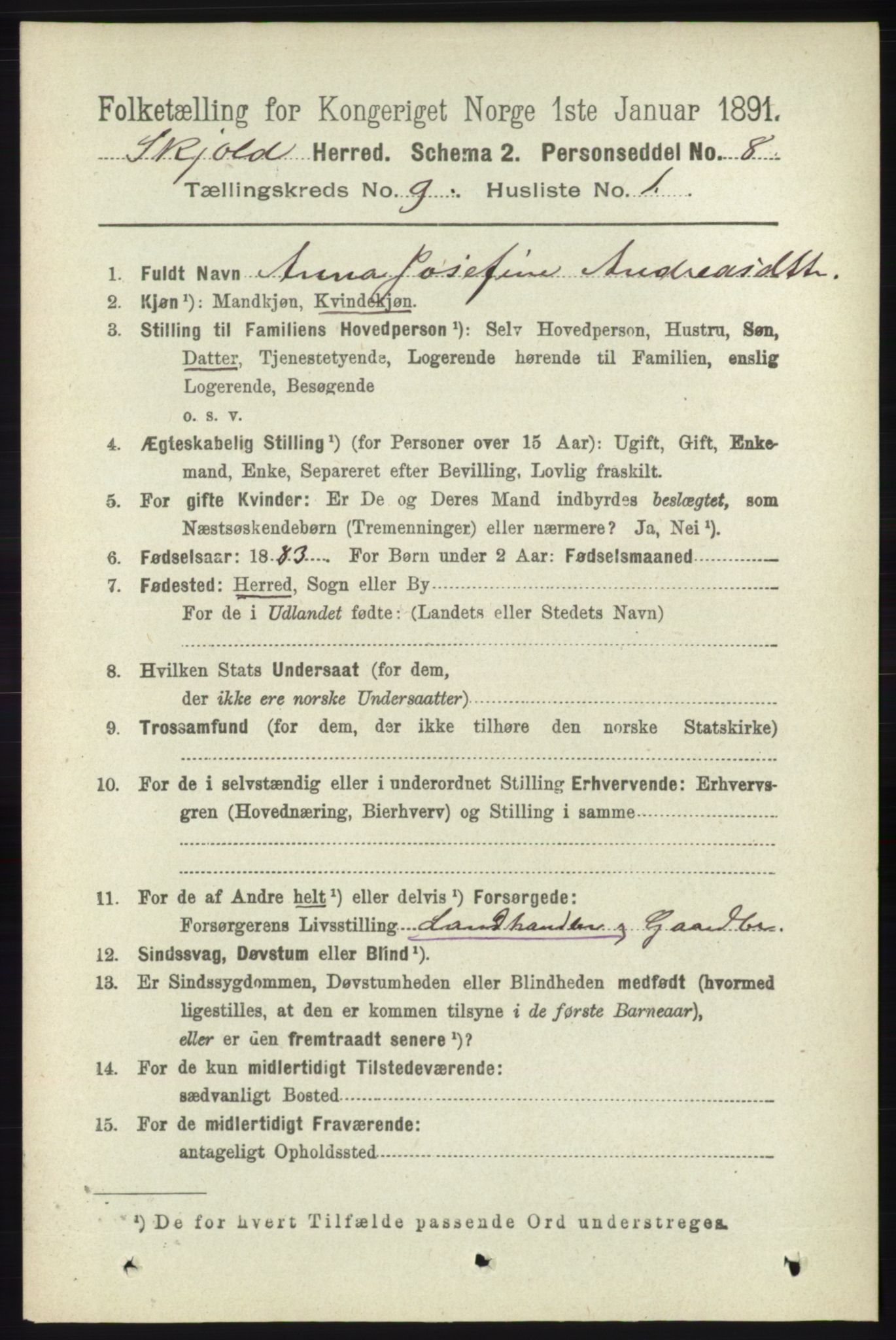 RA, 1891 census for 1154 Skjold, 1891, p. 1790