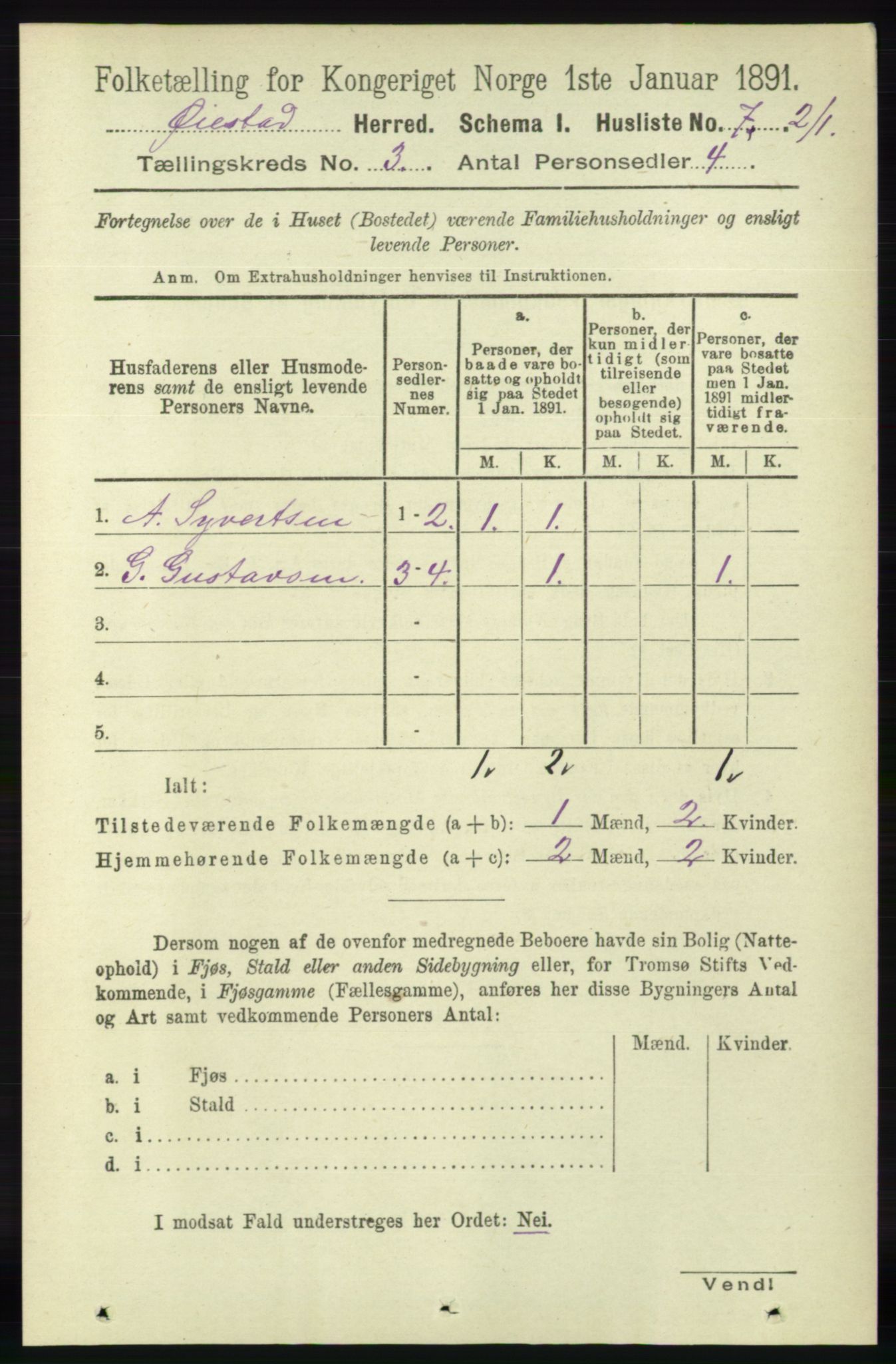 RA, 1891 census for 0920 Øyestad, 1891, p. 842