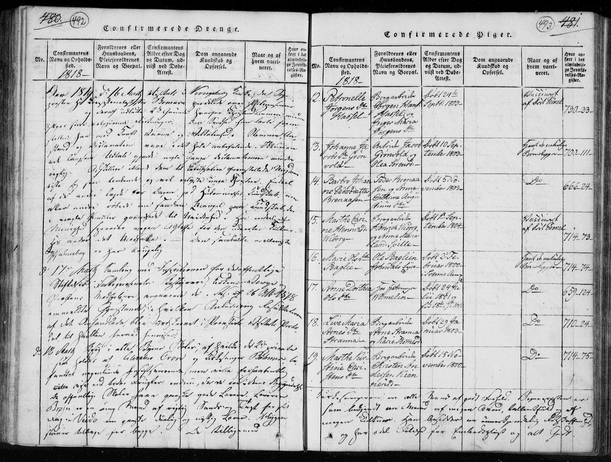 Kongsberg kirkebøker, AV/SAKO-A-22/F/Fa/L0008: Parish register (official) no. I 8, 1816-1839, p. 492-493