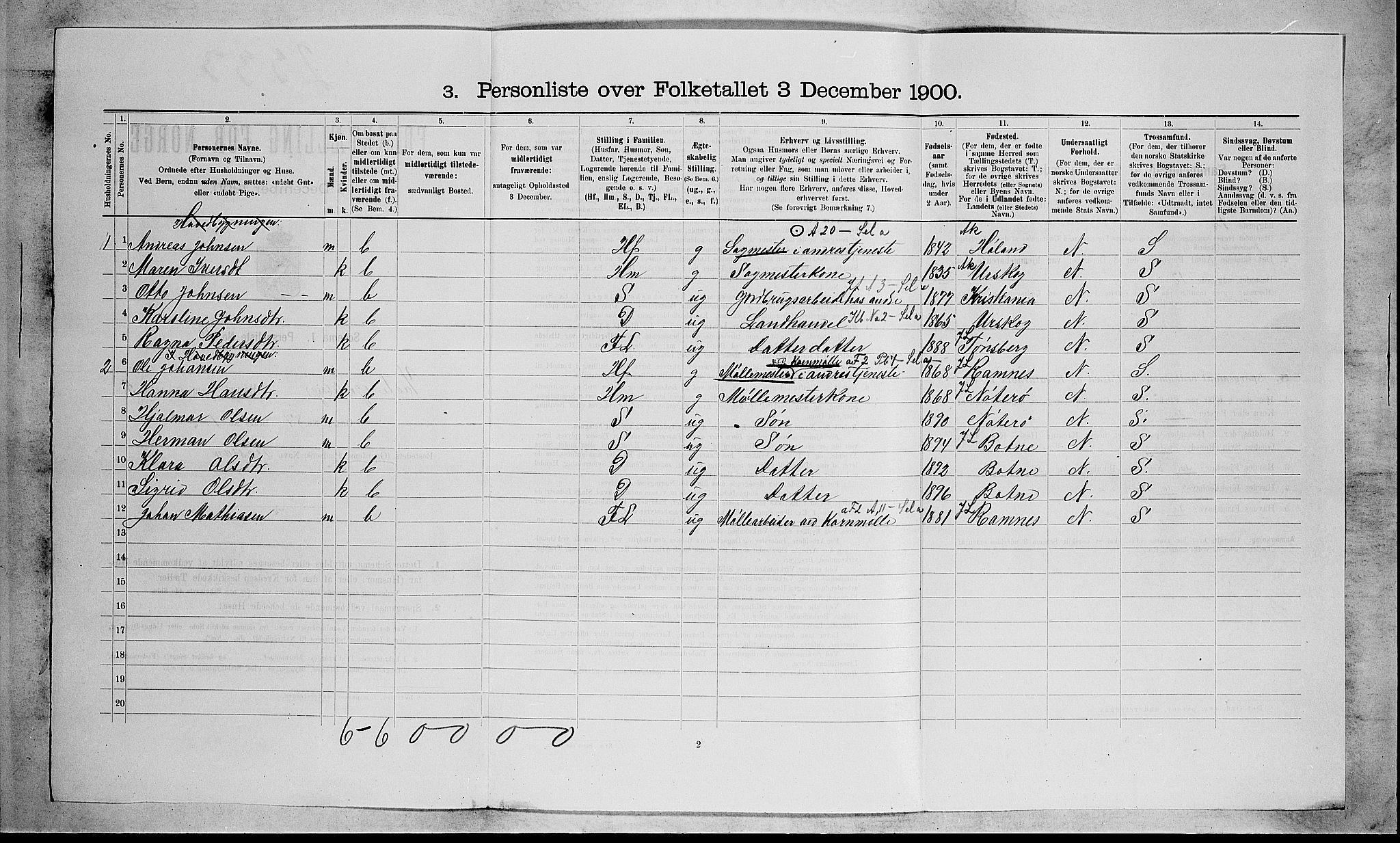 RA, 1900 census for Våle, 1900, p. 645