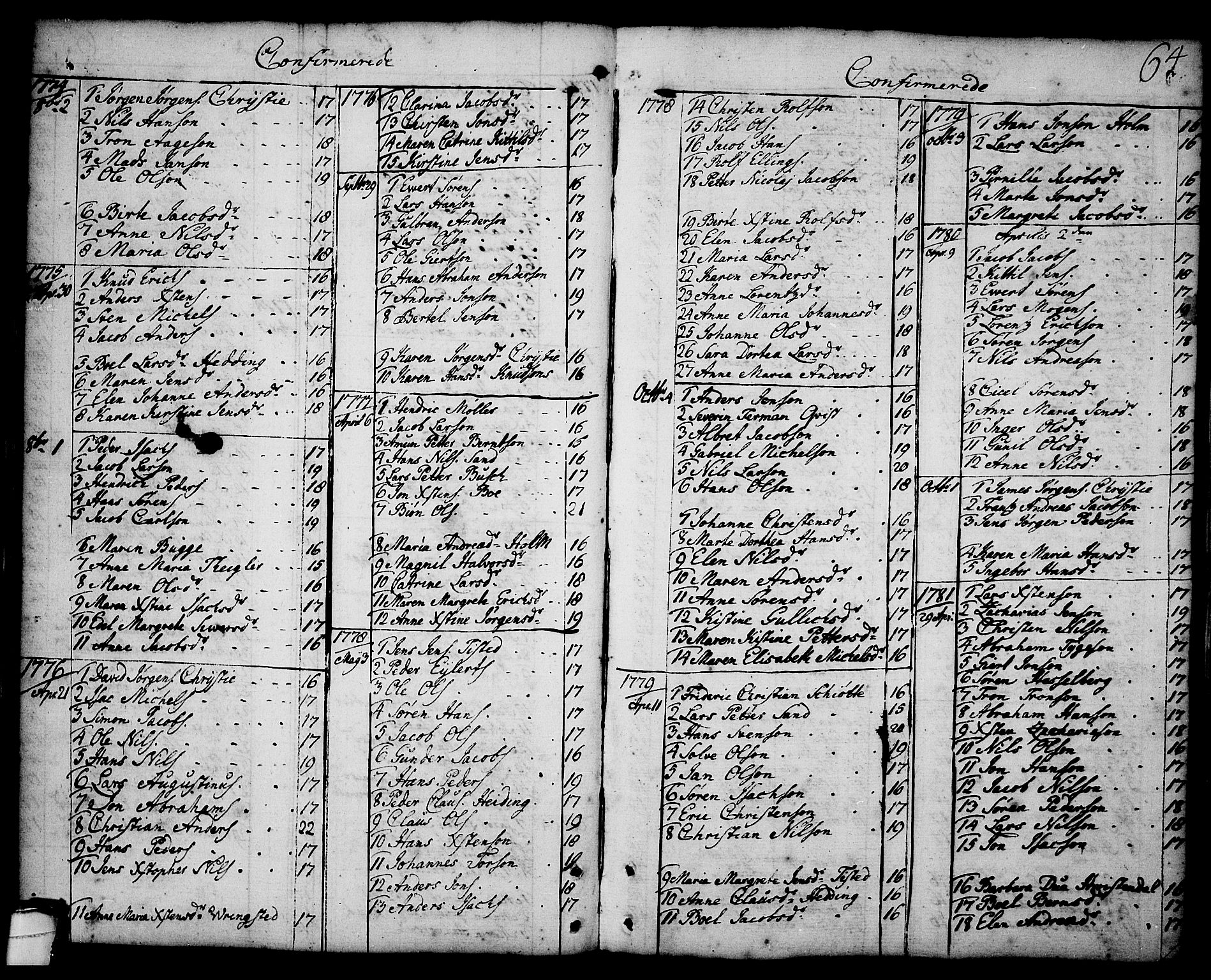 Brevik kirkebøker, AV/SAKO-A-255/F/Fa/L0003: Parish register (official) no. 3, 1764-1814, p. 64