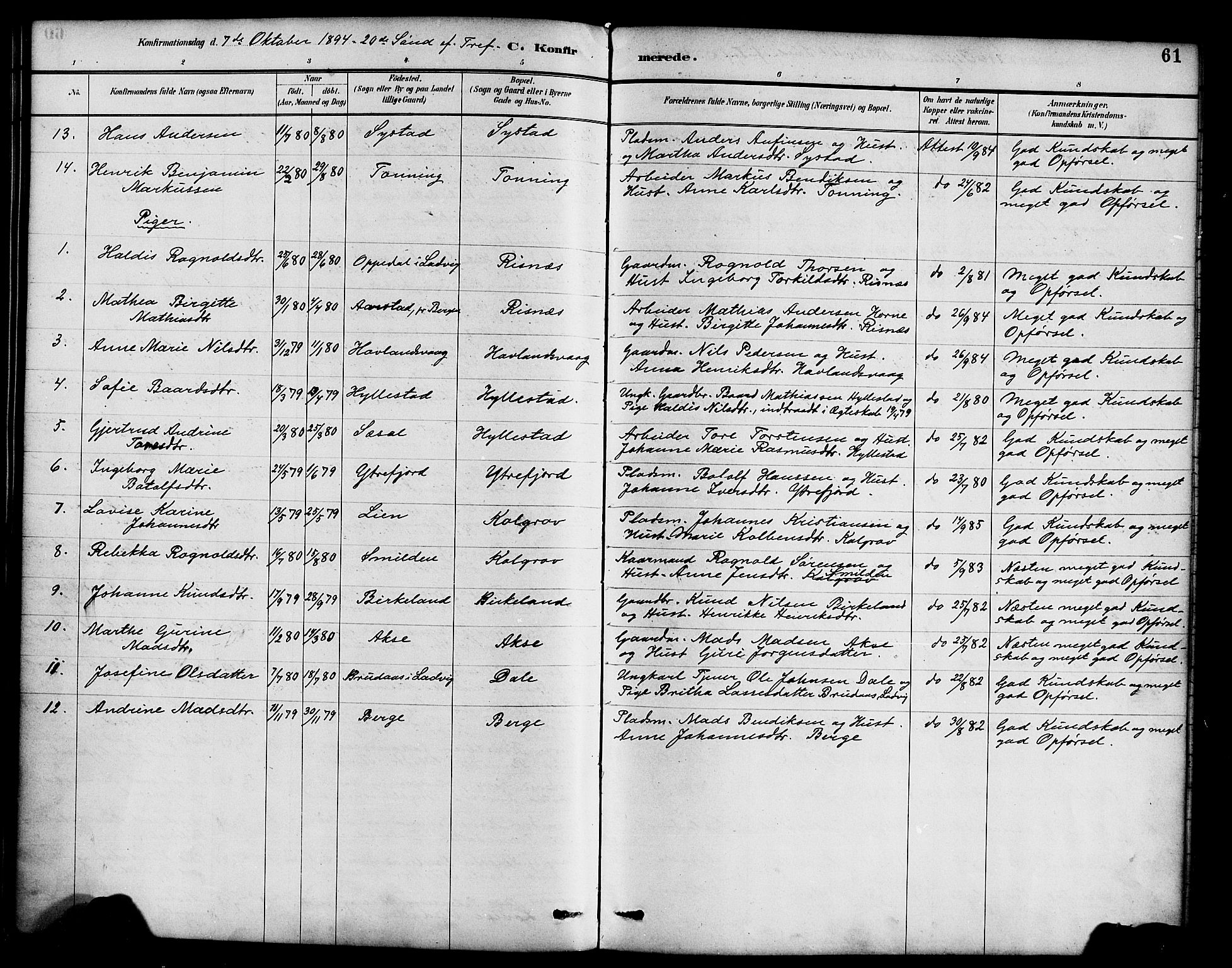 Hyllestad sokneprestembete, SAB/A-80401: Parish register (official) no. B 1, 1886-1904, p. 61