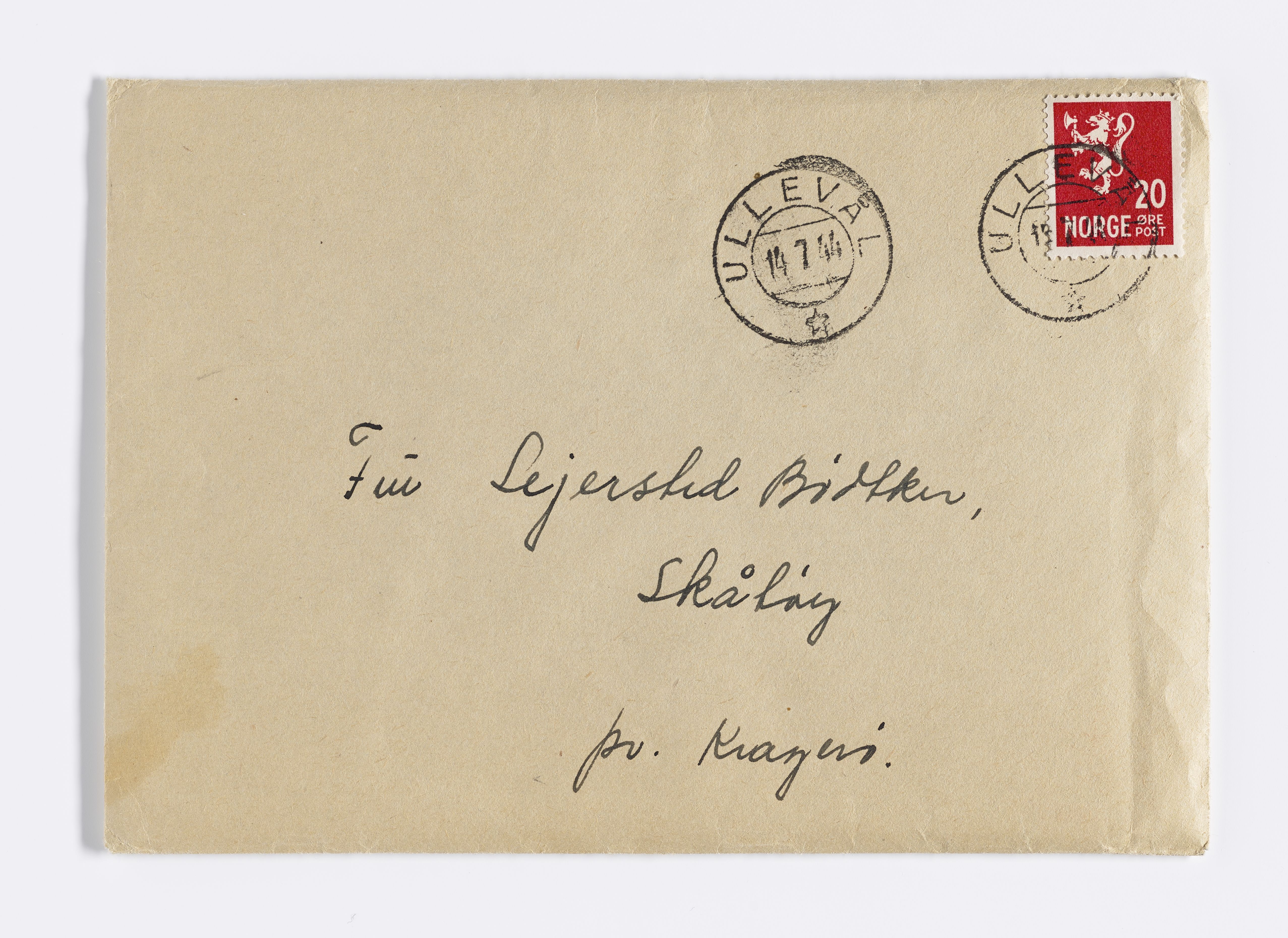 Johannes Sejersted Bødtker, AFM/GRI-1001/D/Db/Dba/L0001/0001: Utgående brev / Brev, 1944
