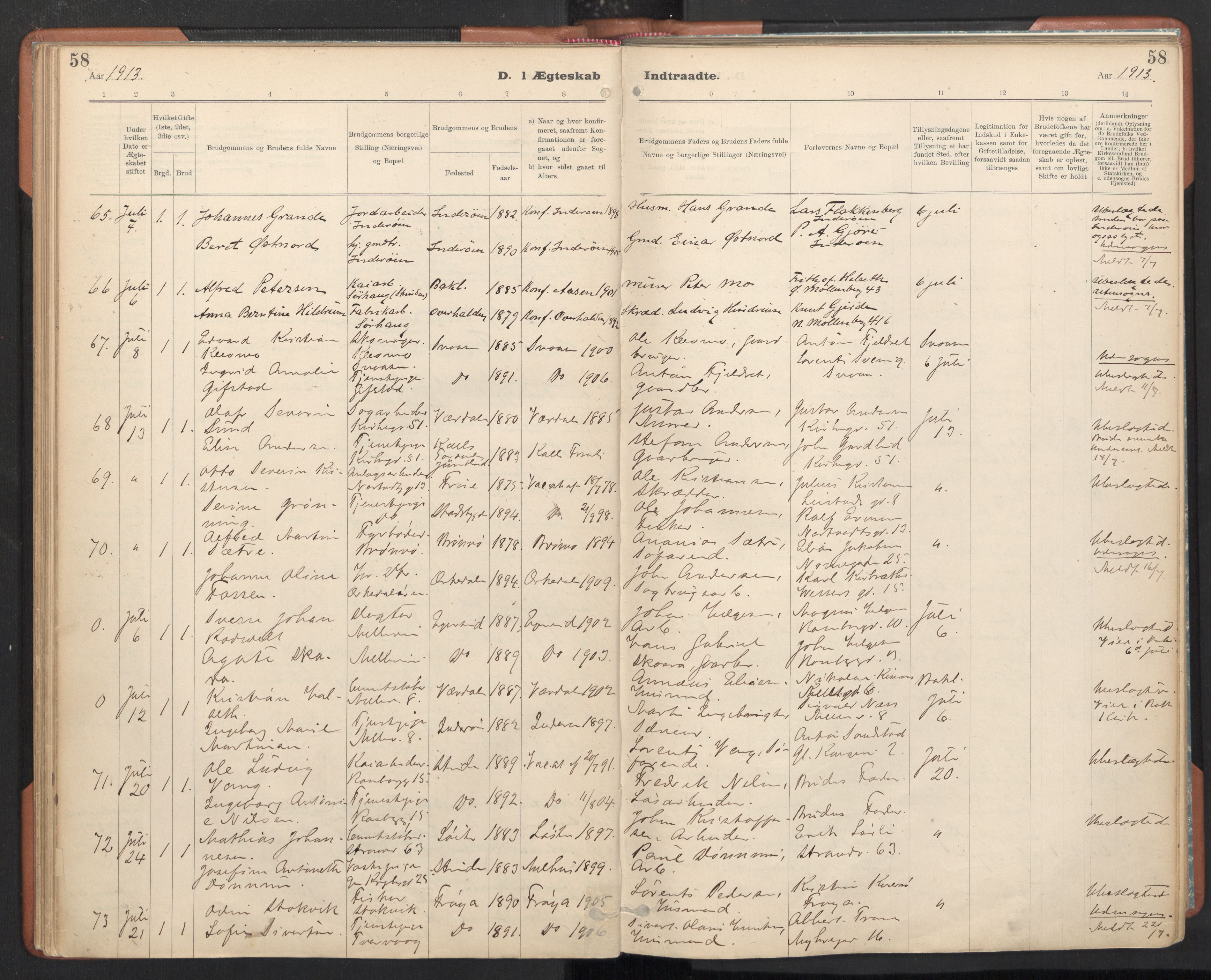 Ministerialprotokoller, klokkerbøker og fødselsregistre - Sør-Trøndelag, AV/SAT-A-1456/605/L0244: Parish register (official) no. 605A06, 1908-1954, p. 58