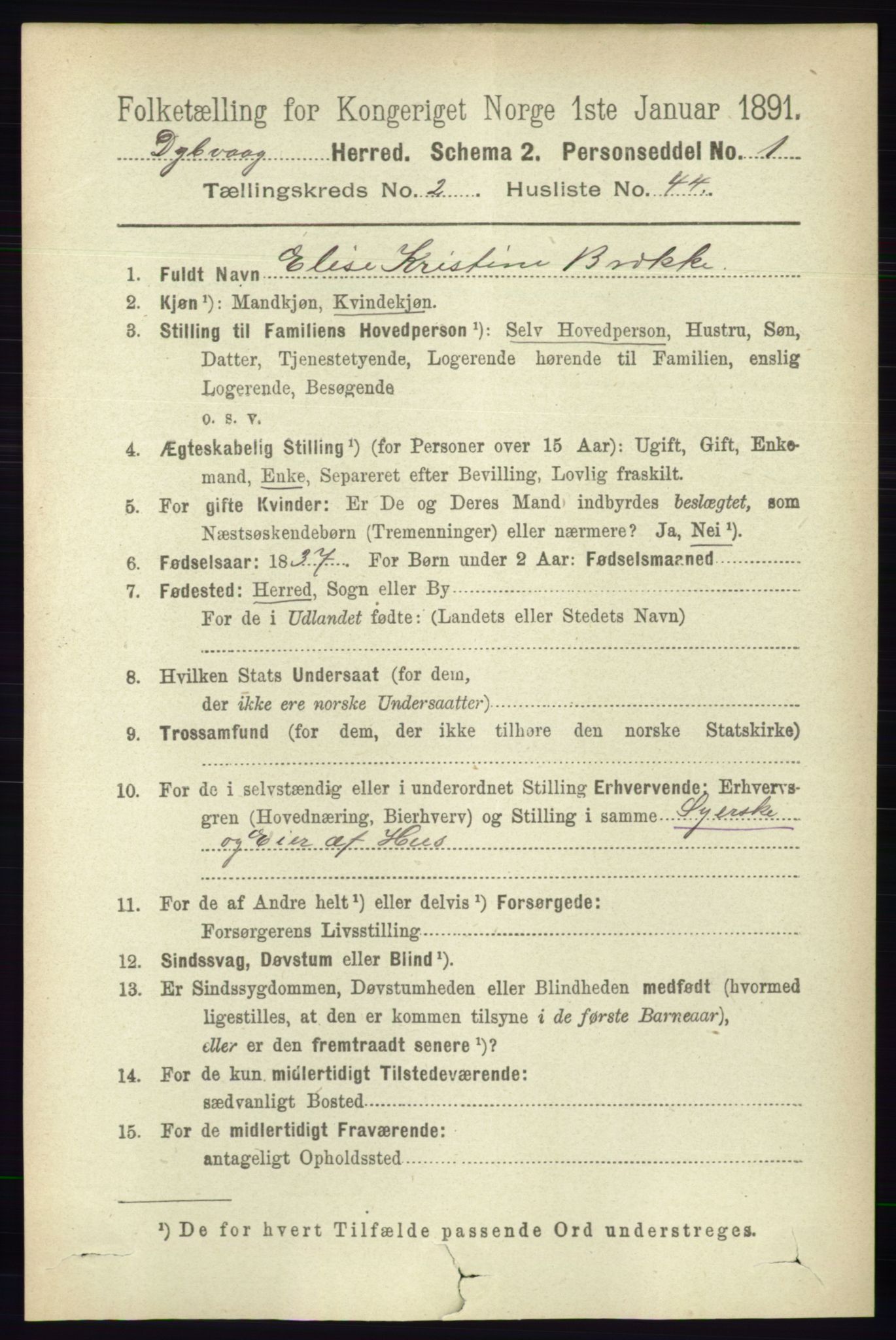 RA, 1891 census for 0915 Dypvåg, 1891, p. 754