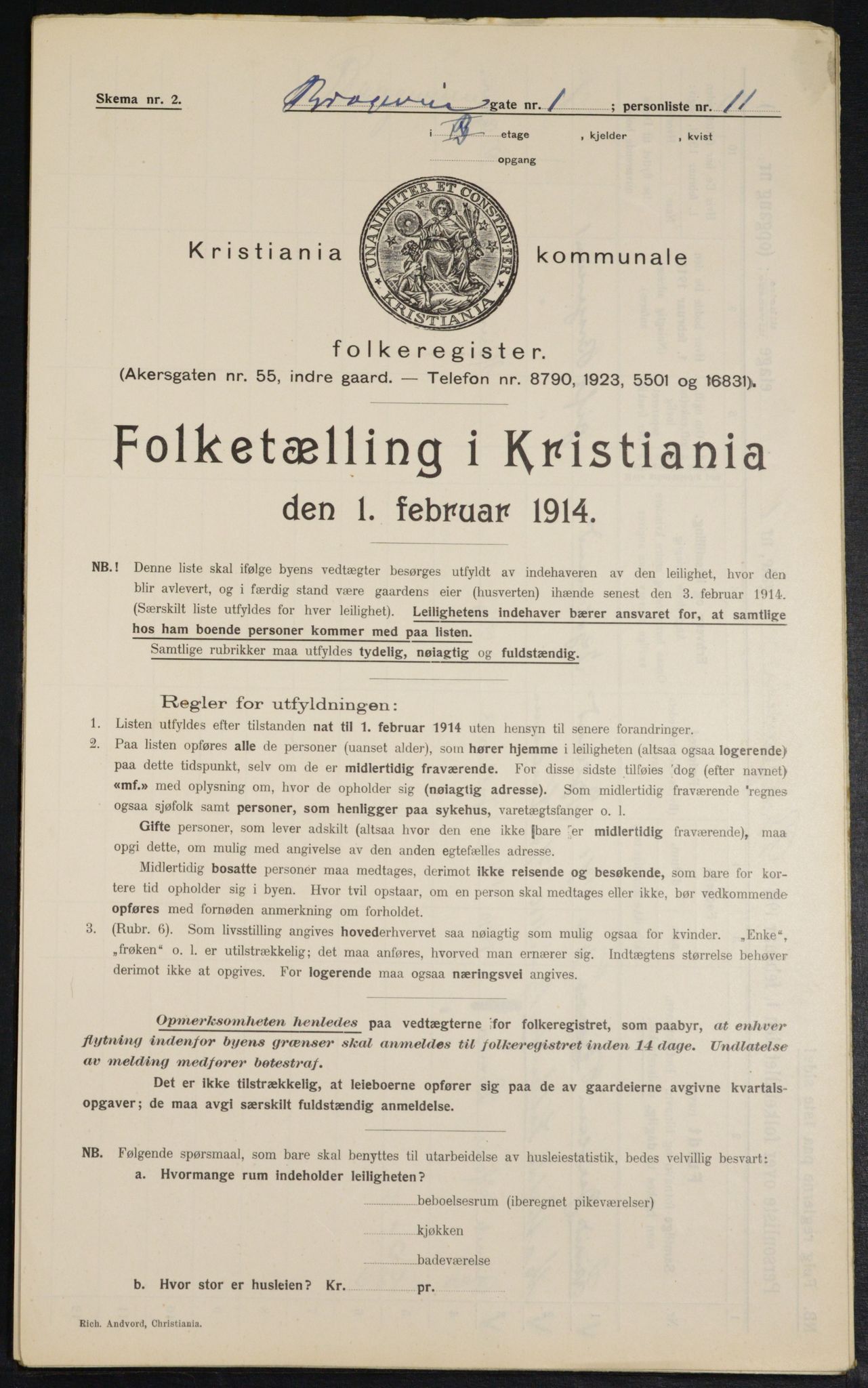 OBA, Municipal Census 1914 for Kristiania, 1914, p. 8054