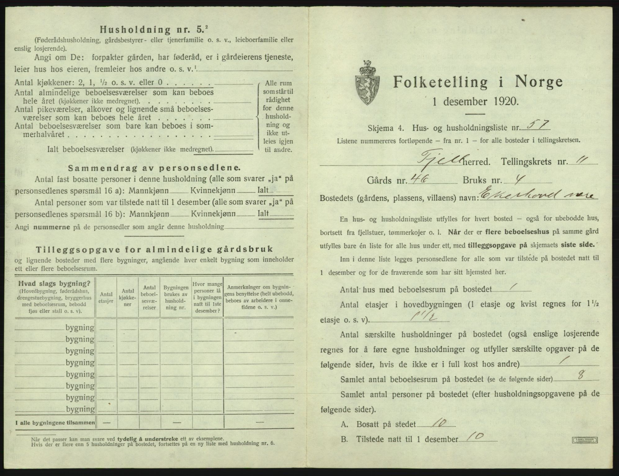 SAB, 1920 census for Fjell, 1920, p. 1321