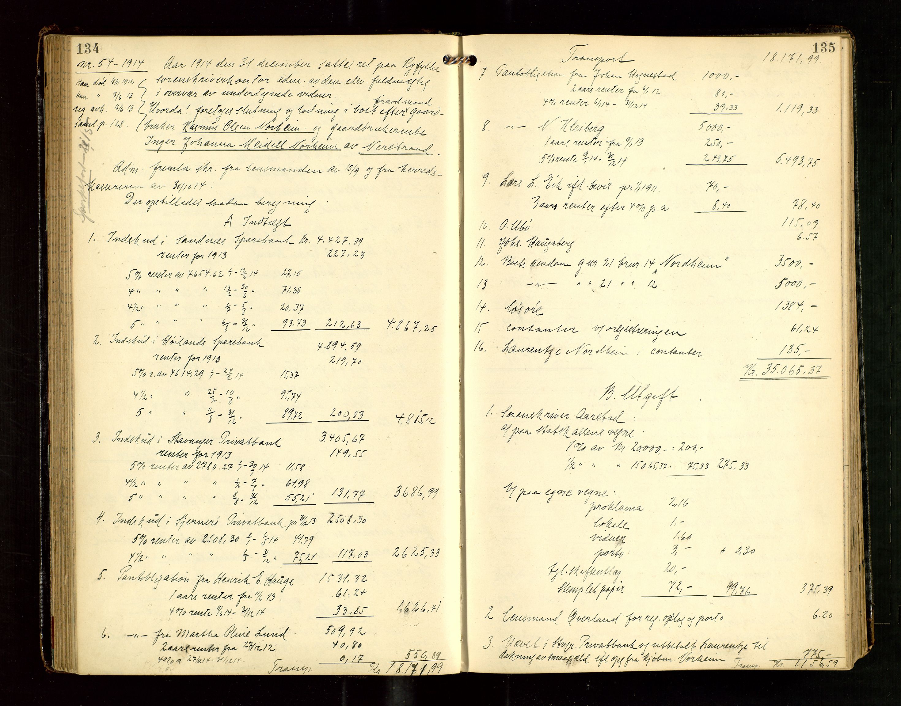 Ryfylke tingrett, SAST/A-100055/001/IV/IVG/L0004: Skifteutlodningsprotokoll Med register, 1912-1918, p. 134-135