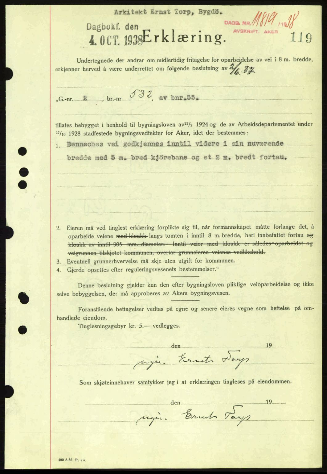 Aker herredsskriveri, SAO/A-10896/G/Gb/Gba/Gbab/L0025: Mortgage book no. A154-155, 1938-1938, Diary no: : 11819/1938