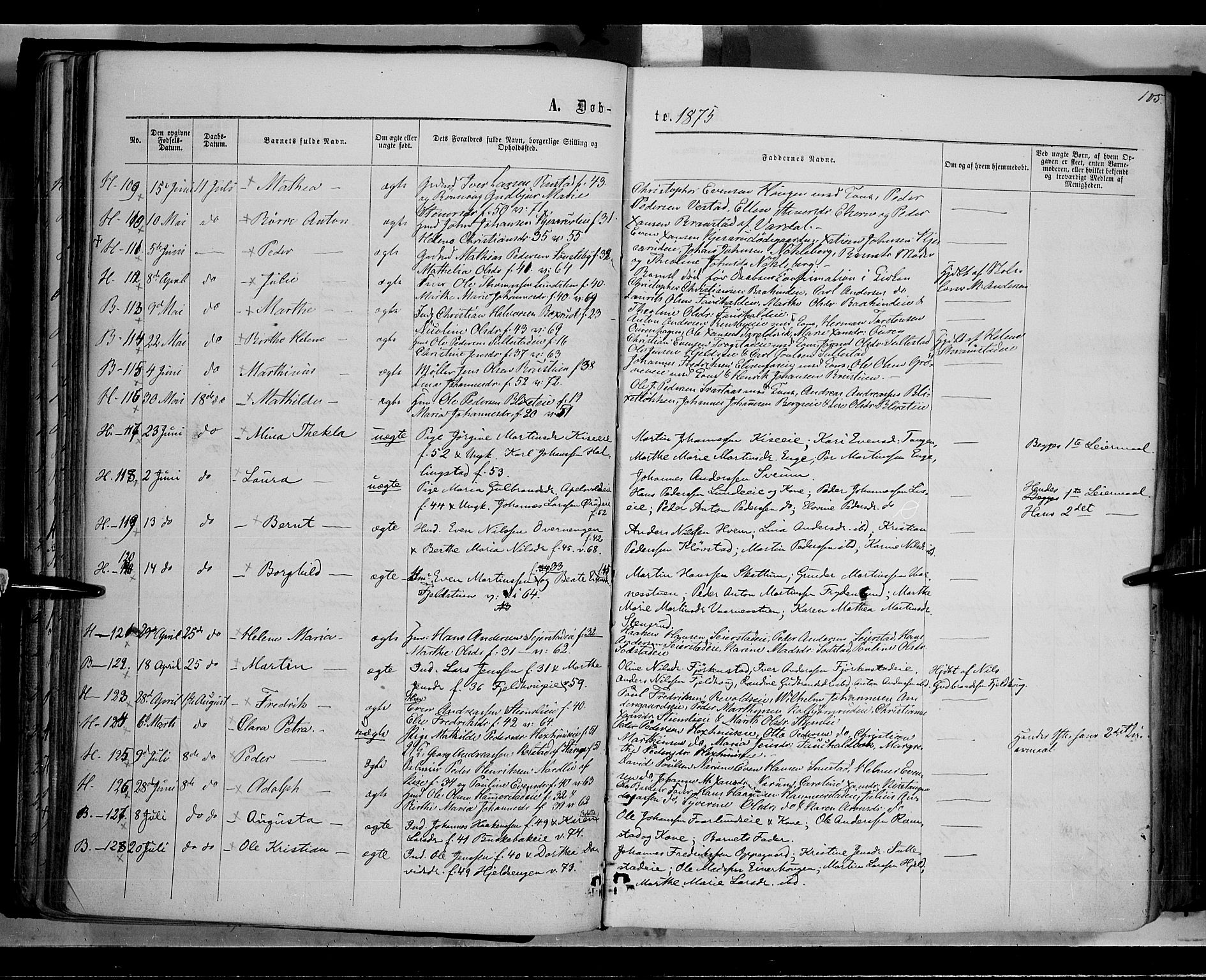 Østre Toten prestekontor, AV/SAH-PREST-104/H/Ha/Haa/L0005: Parish register (official) no. 5, 1866-1877, p. 105