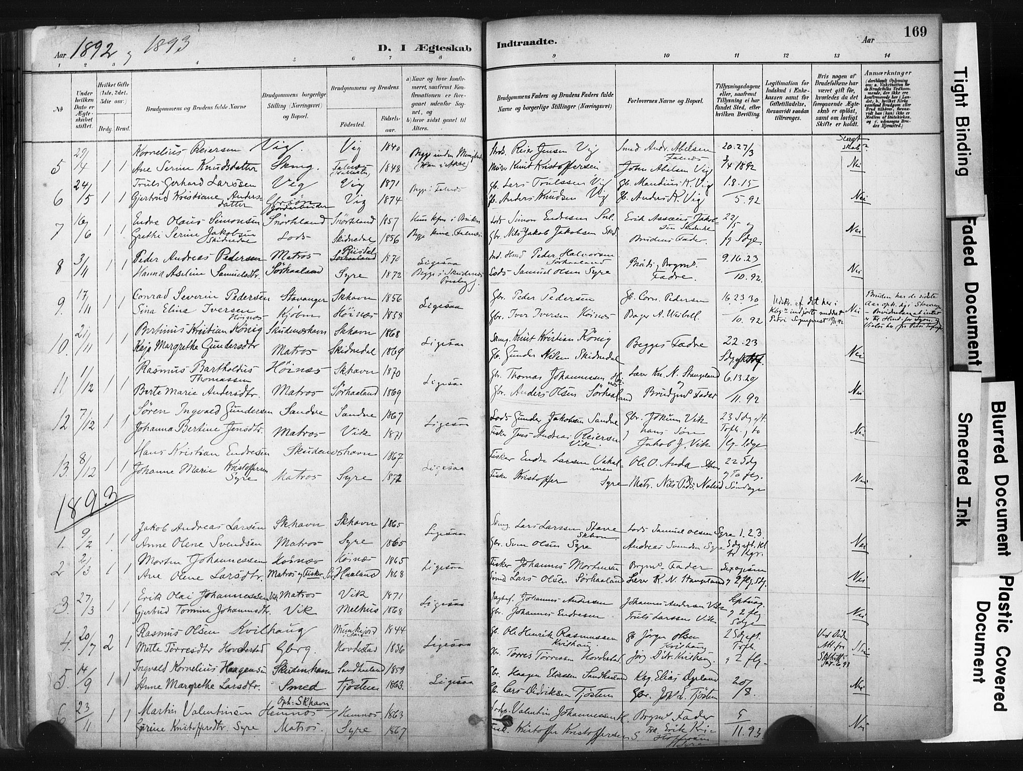 Skudenes sokneprestkontor, SAST/A -101849/H/Ha/Haa/L0009: Parish register (official) no. A 6, 1882-1912, p. 169