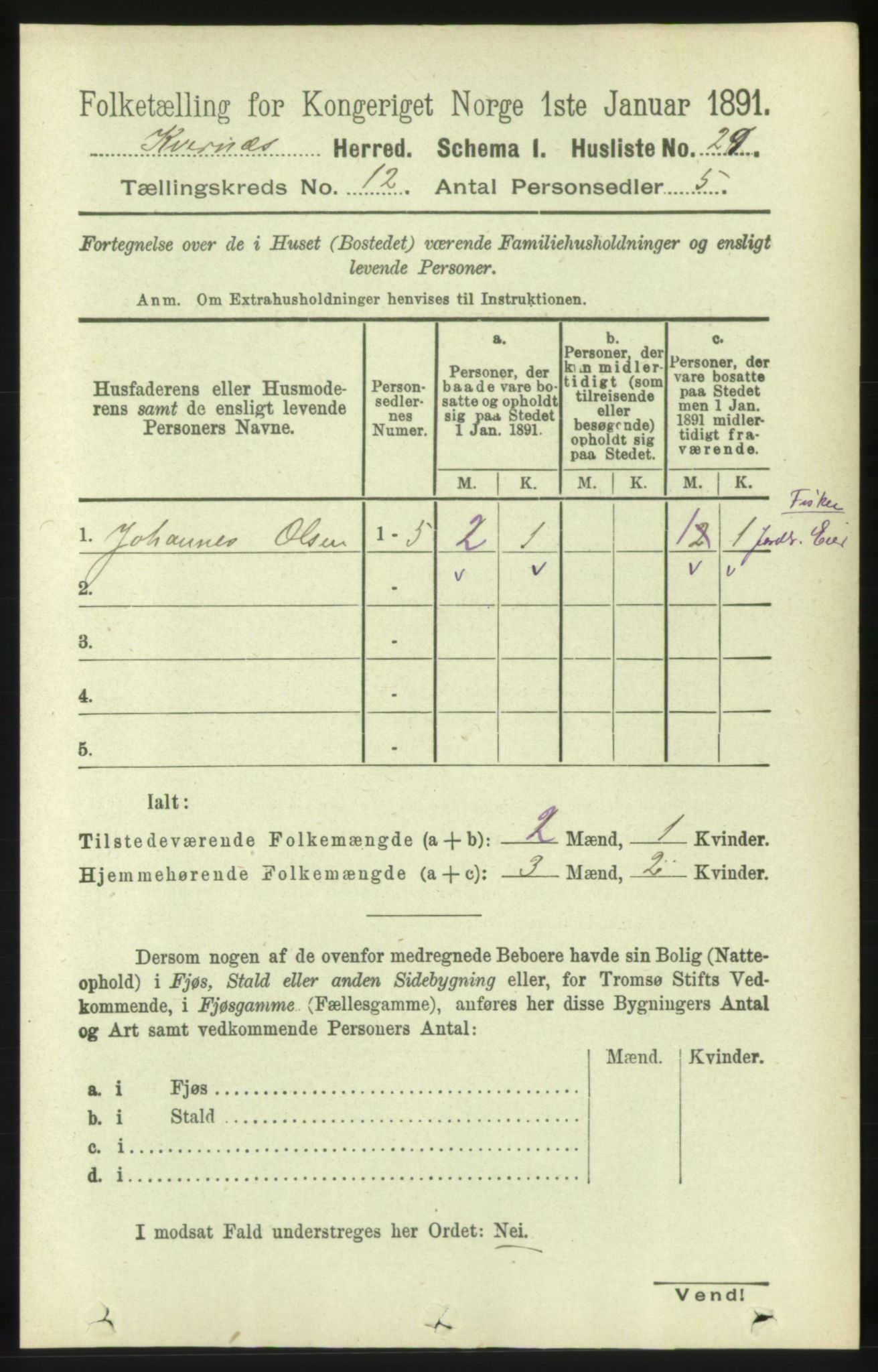 RA, 1891 census for 1553 Kvernes, 1891, p. 5192