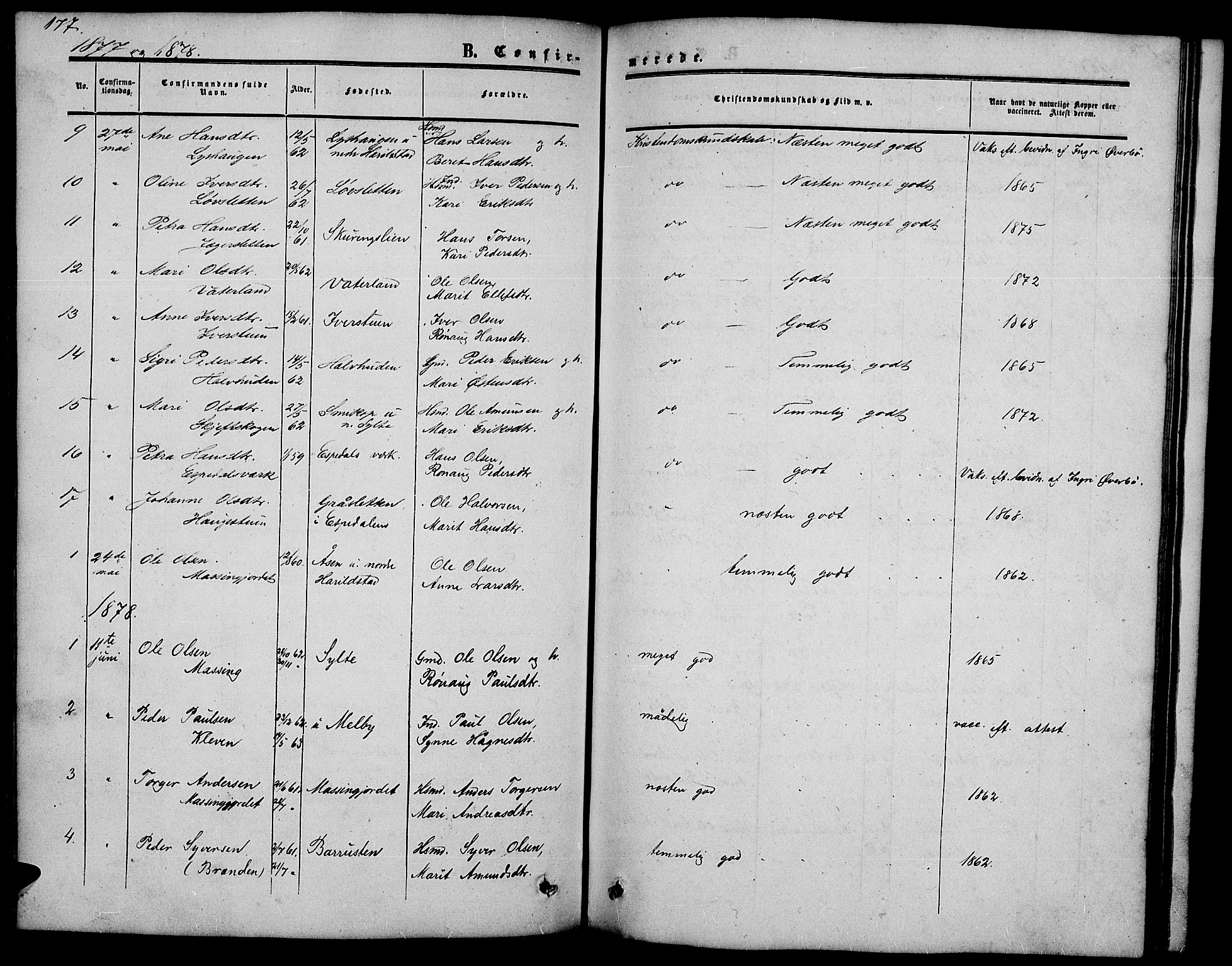Nord-Fron prestekontor, SAH/PREST-080/H/Ha/Hab/L0002: Parish register (copy) no. 2, 1851-1883, p. 177