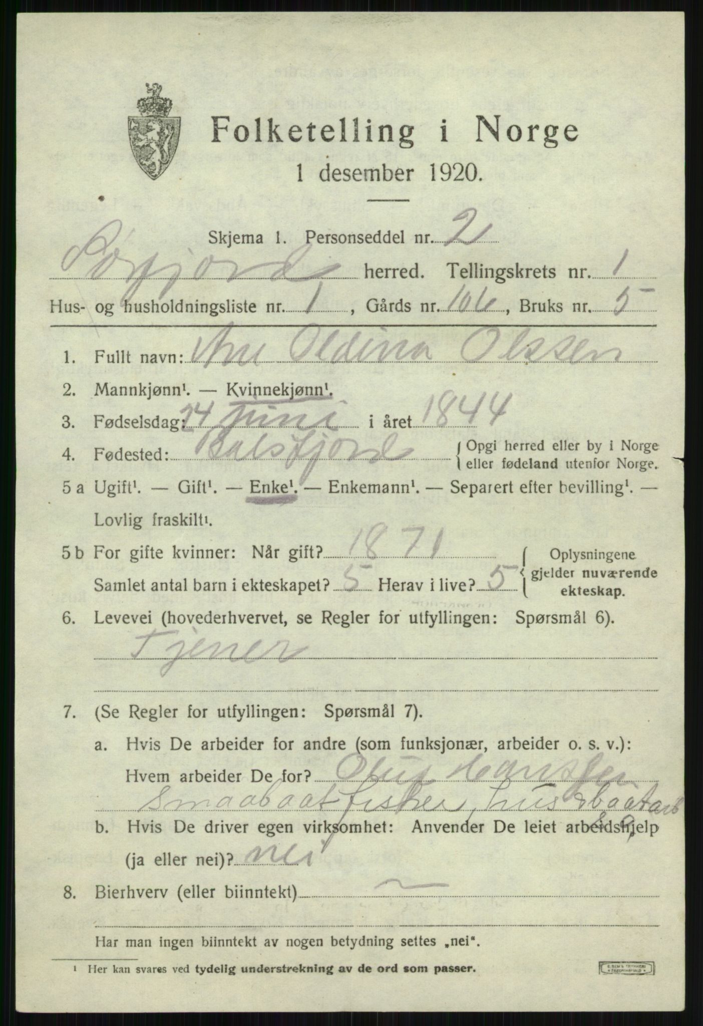 SATØ, 1920 census for Sørfjord, 1920, p. 464