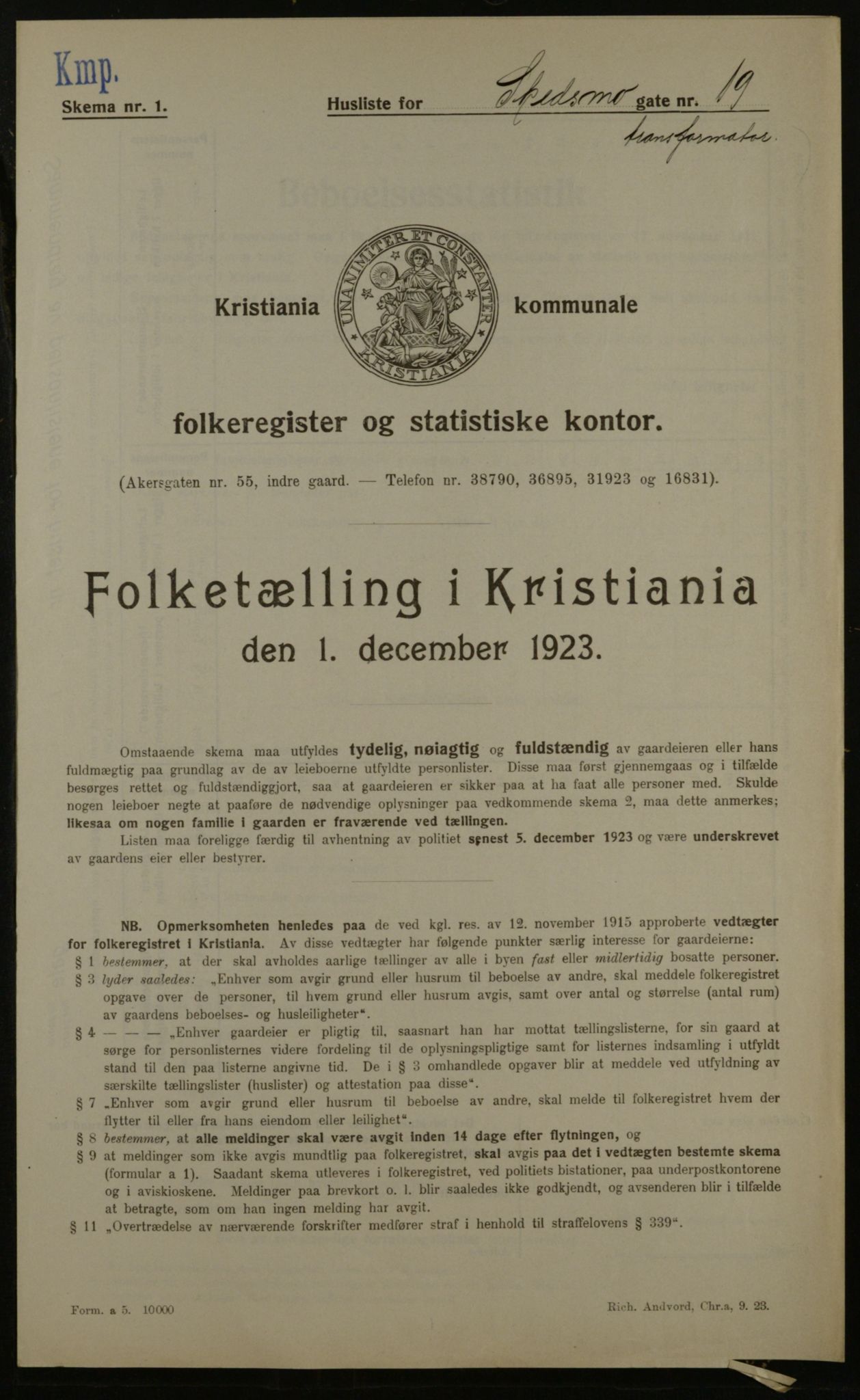 OBA, Municipal Census 1923 for Kristiania, 1923, p. 105729