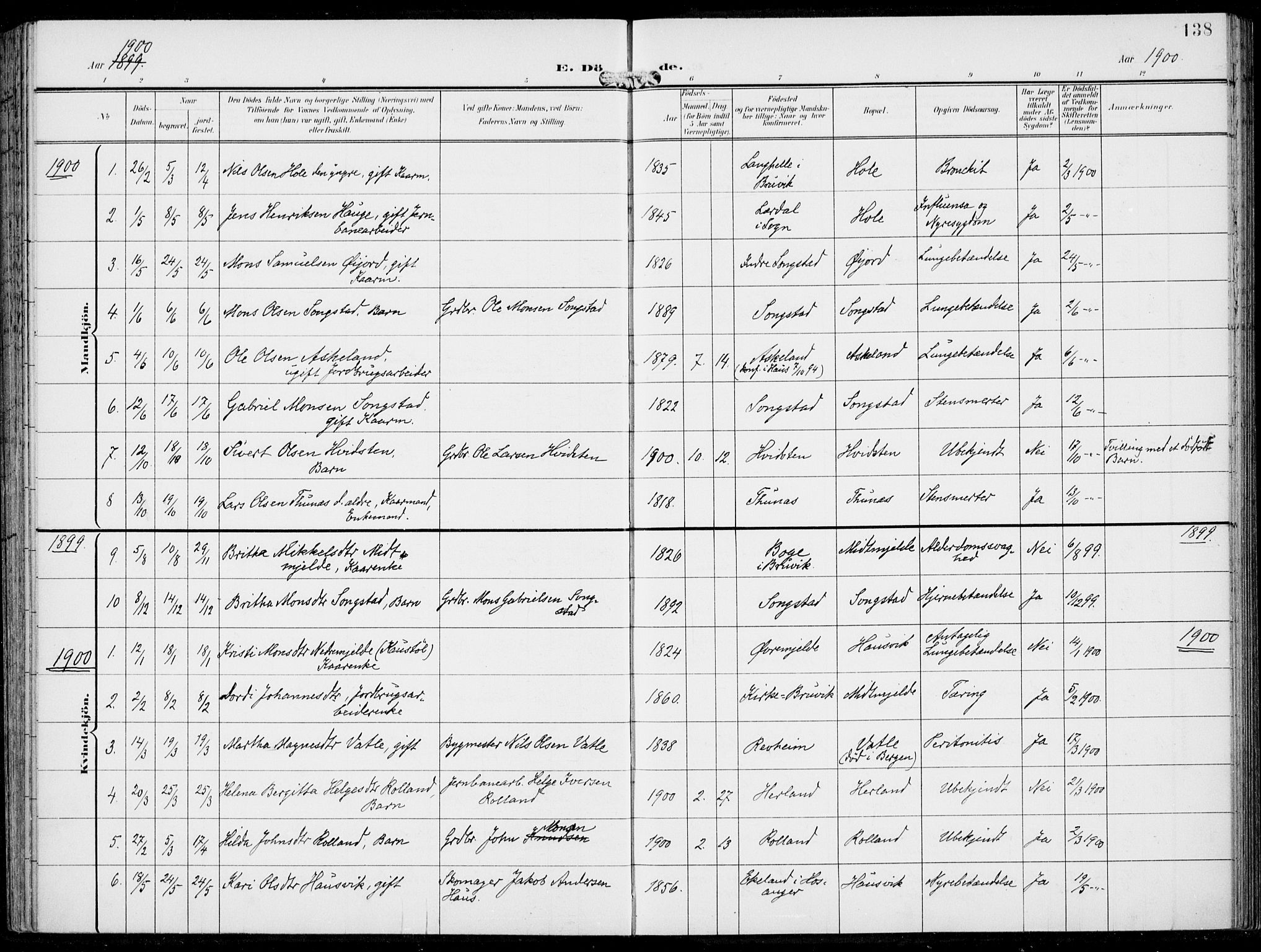 Haus sokneprestembete, SAB/A-75601/H/Haa: Parish register (official) no. B  2, 1899-1912, p. 138