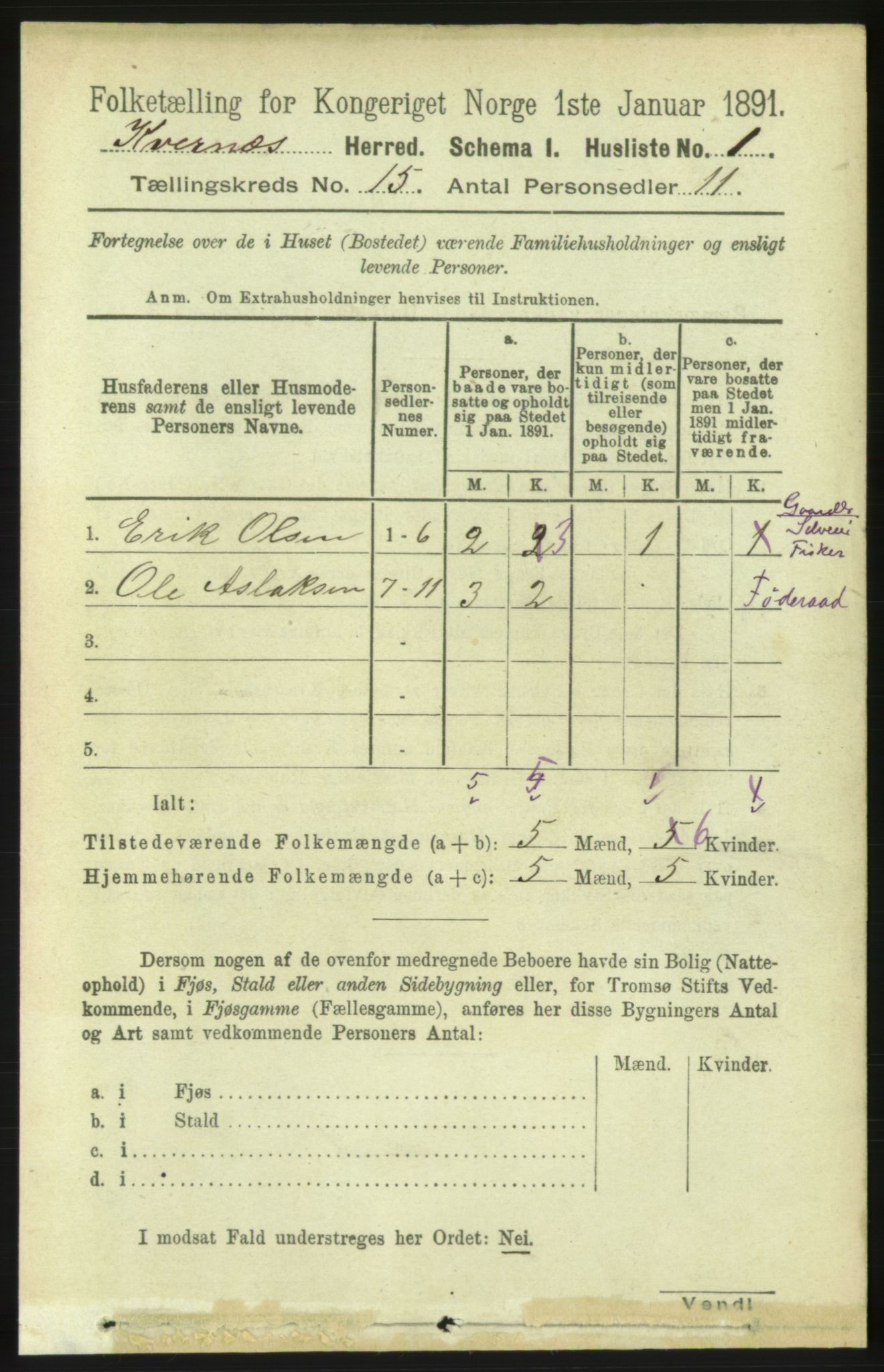 RA, 1891 census for 1553 Kvernes, 1891, p. 5896