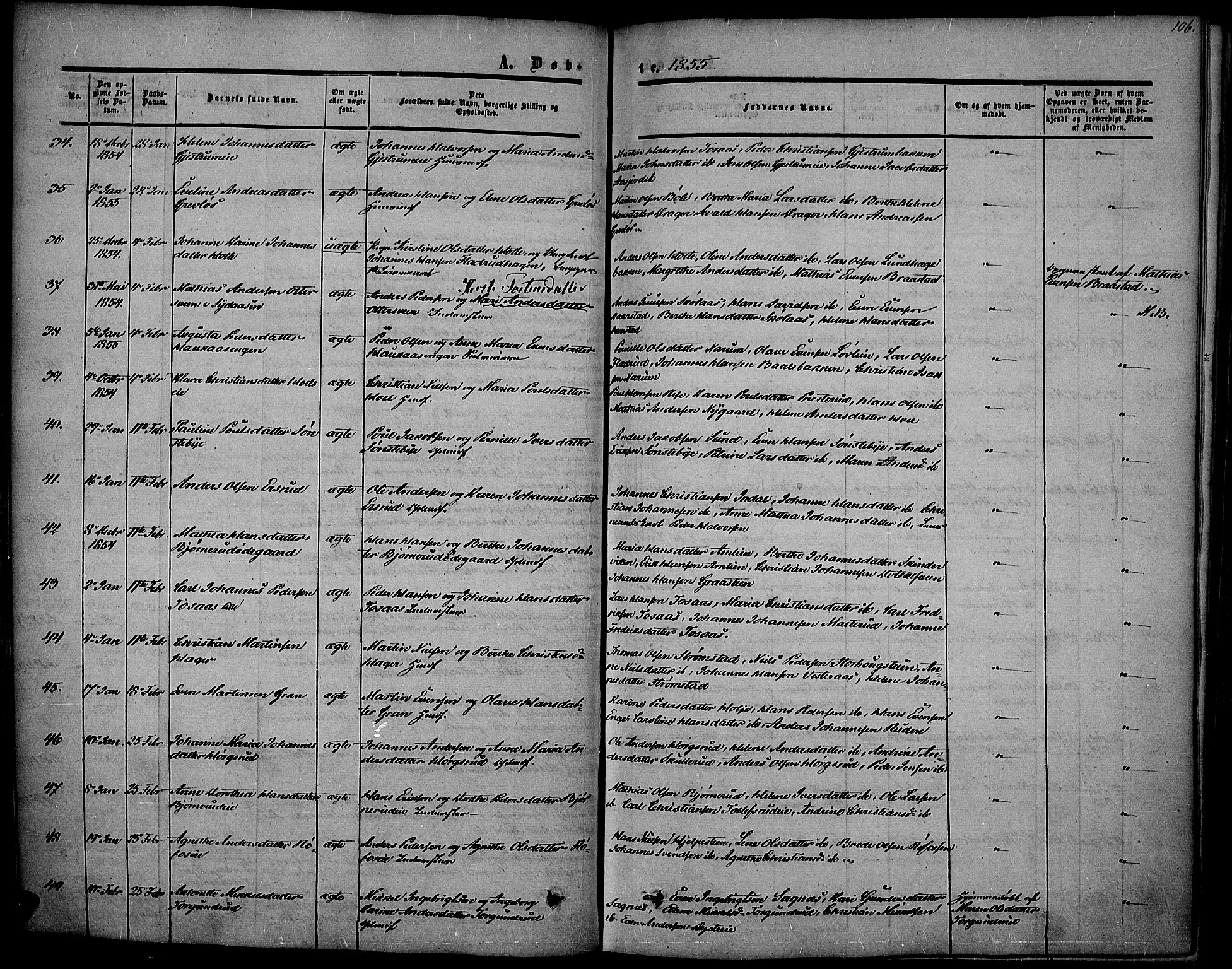 Vestre Toten prestekontor, SAH/PREST-108/H/Ha/Haa/L0005: Parish register (official) no. 5, 1850-1855, p. 106