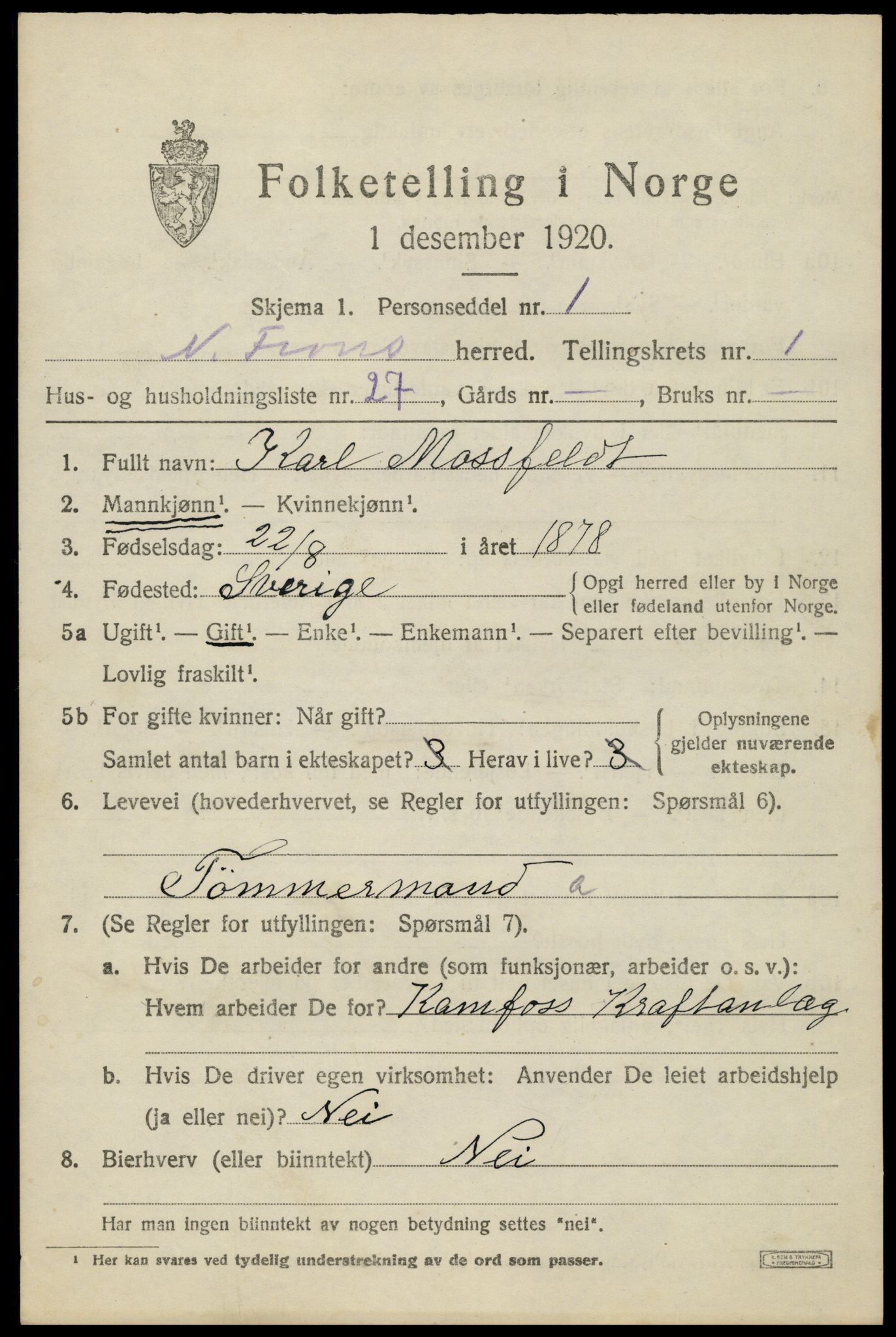 SAH, 1920 census for Nord-Fron, 1920, p. 1944