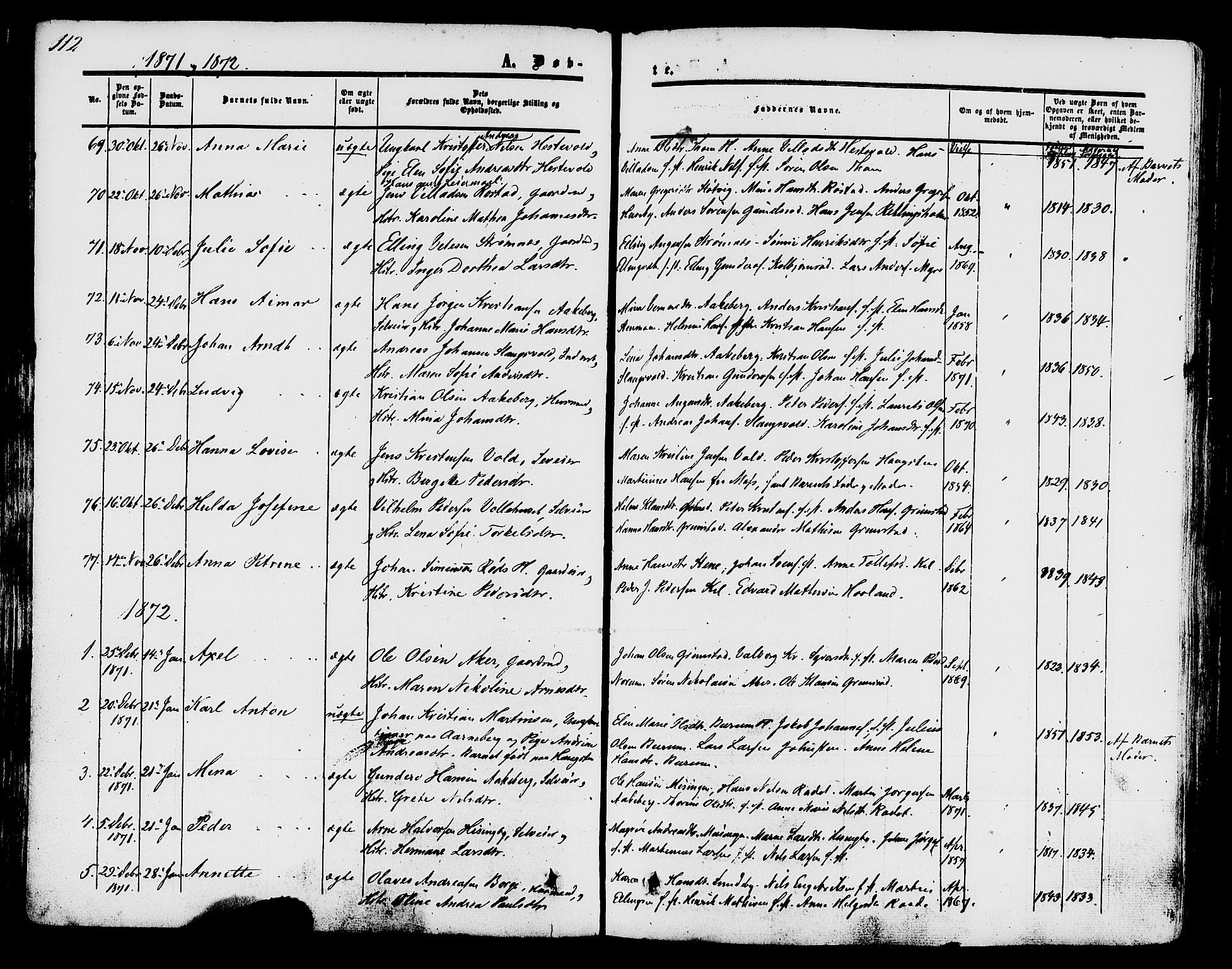 Råde prestekontor kirkebøker, SAO/A-2009/F/Fa/L0006: Parish register (official) no. 6, 1854-1877, p. 112