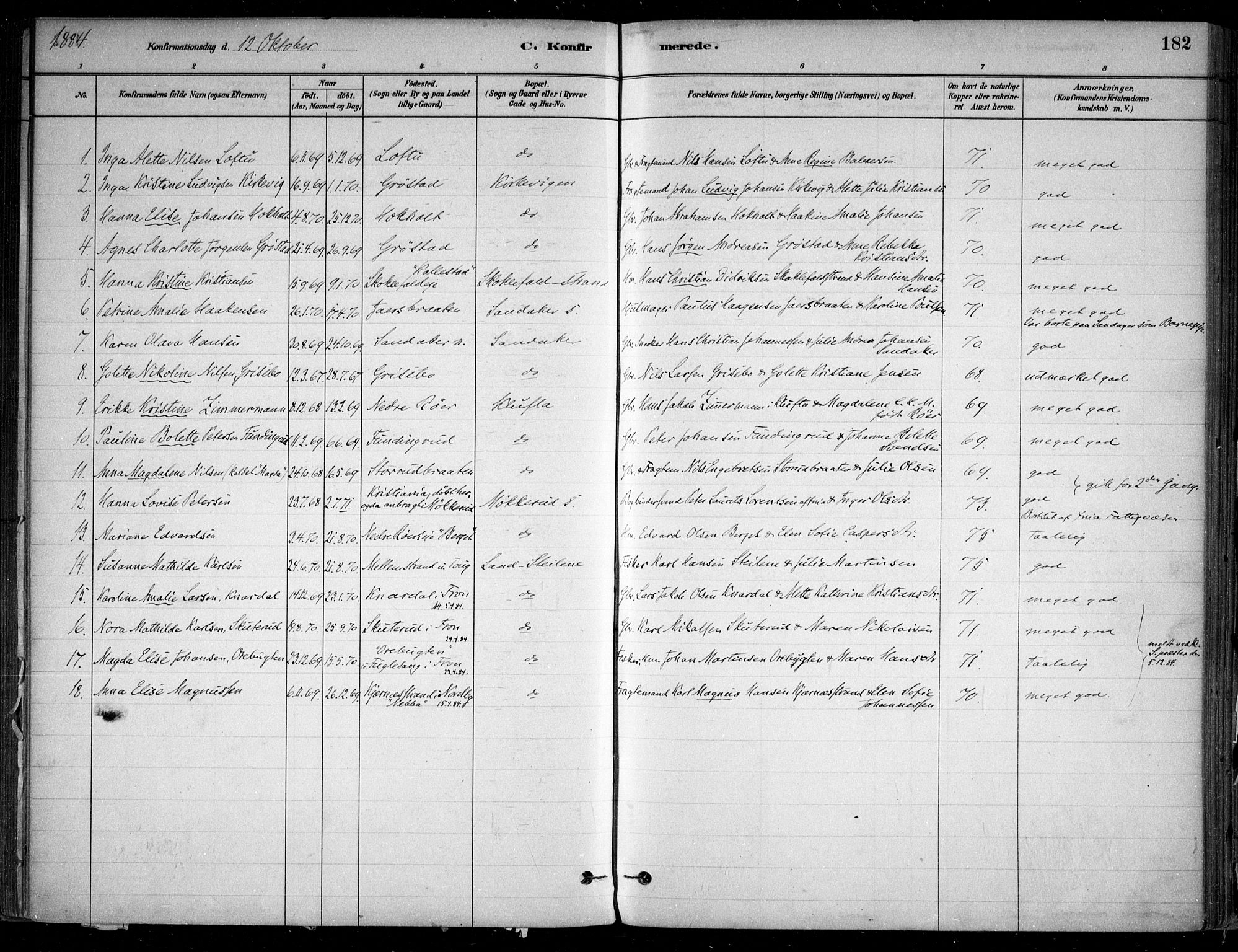 Nesodden prestekontor Kirkebøker, SAO/A-10013/F/Fa/L0009: Parish register (official) no. I 9, 1880-1915, p. 182