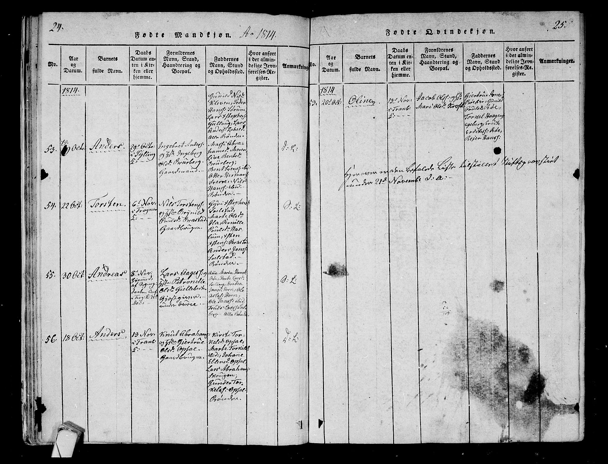 Lier kirkebøker, AV/SAKO-A-230/F/Fa/L0008: Parish register (official) no. I 8, 1813-1825, p. 24-25