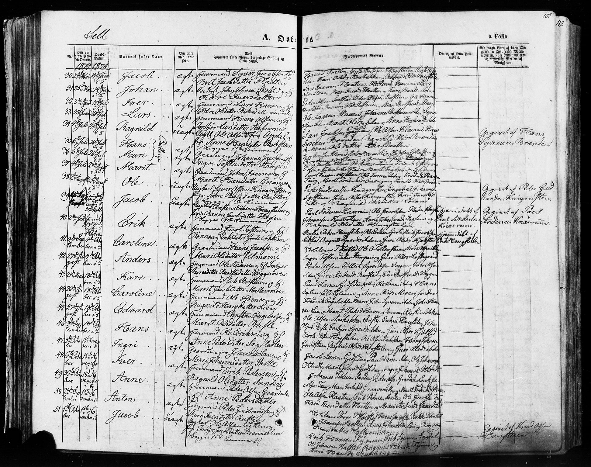 Vågå prestekontor, SAH/PREST-076/H/Ha/Haa/L0007: Parish register (official) no. 7 /3, 1872-1886, p. 105