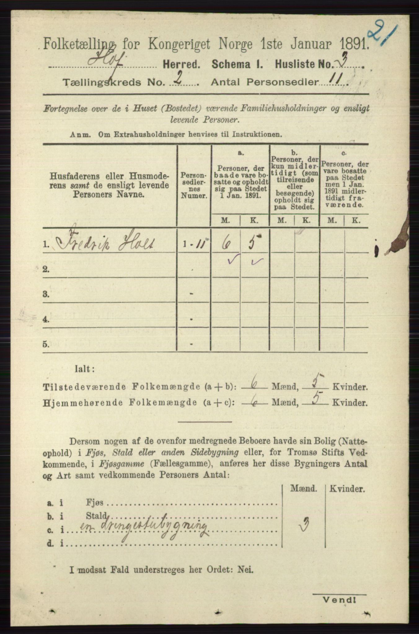 RA, 1891 census for 0714 Hof, 1891, p. 399