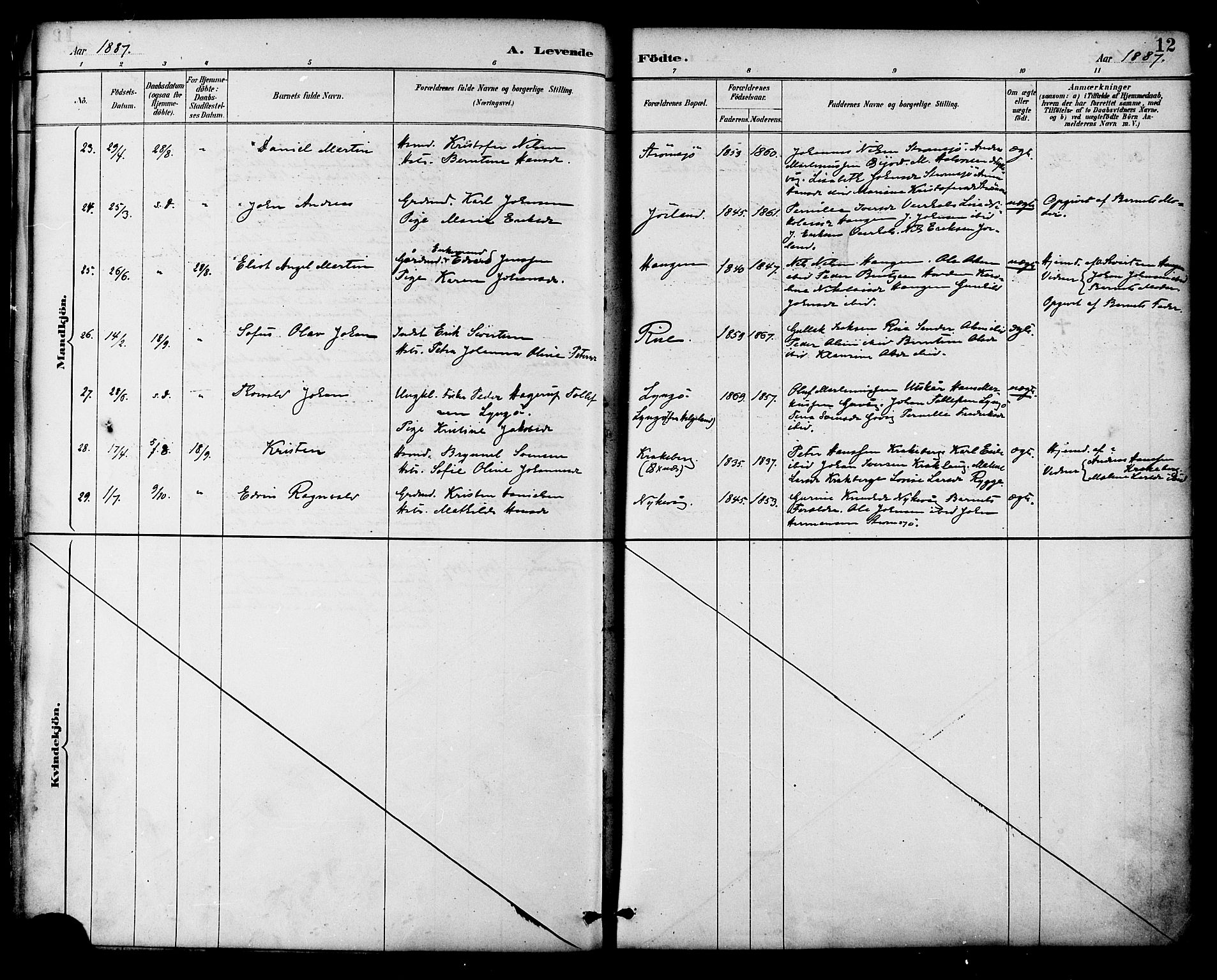 Ministerialprotokoller, klokkerbøker og fødselsregistre - Nordland, AV/SAT-A-1459/892/L1320: Parish register (official) no. 892A01, 1886-1901, p. 12