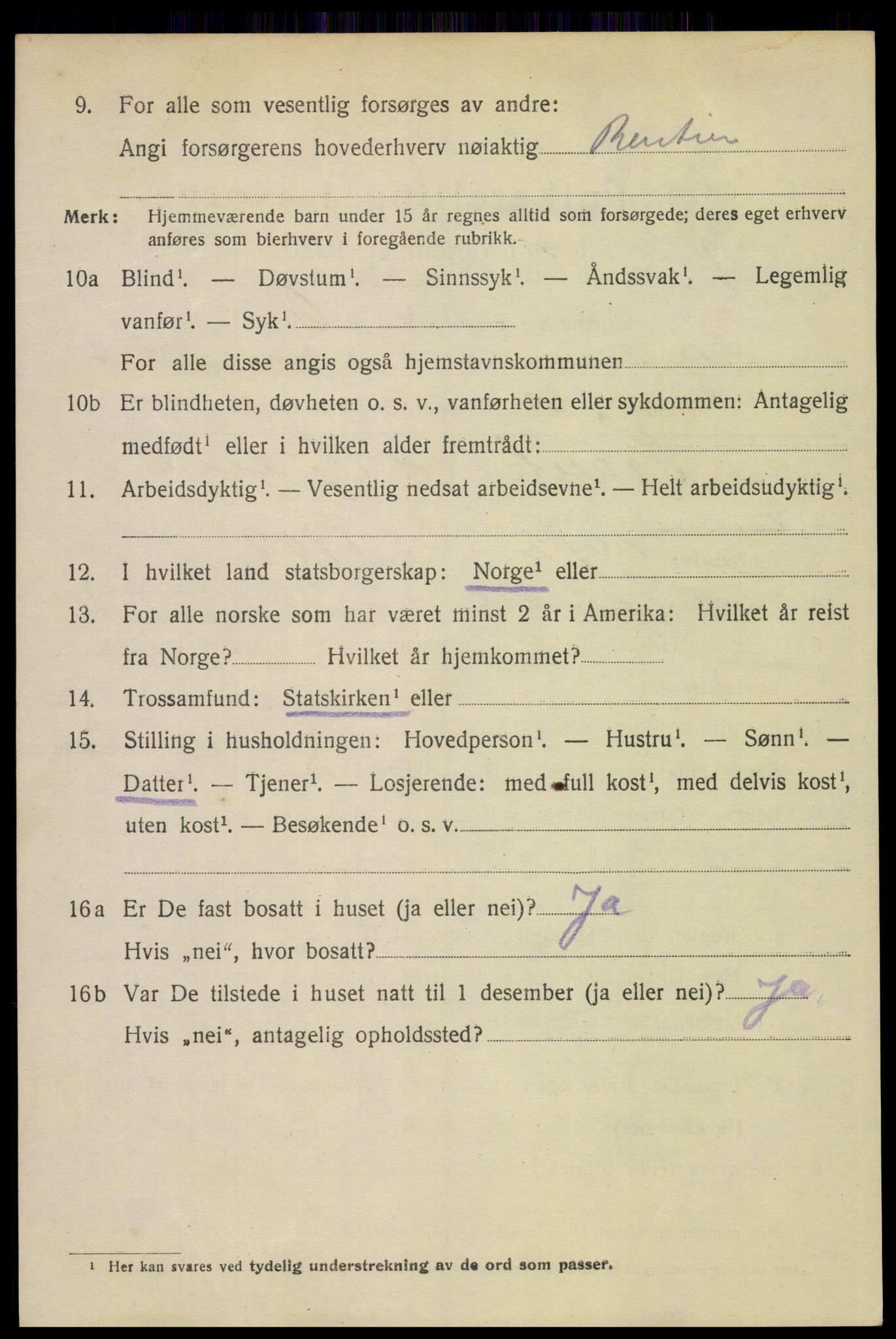 SAH, 1920 census for Lillehammer, 1920, p. 12513