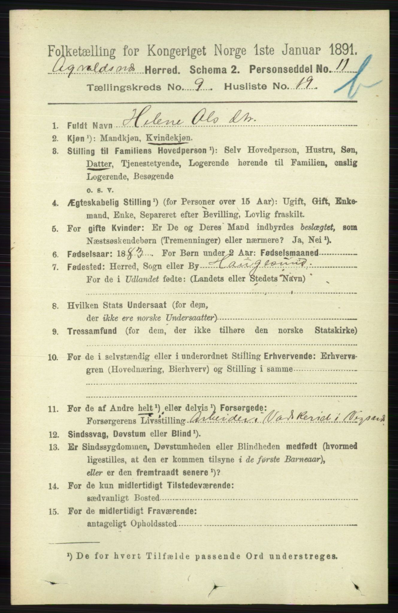 RA, 1891 census for 1147 Avaldsnes, 1891, p. 5210