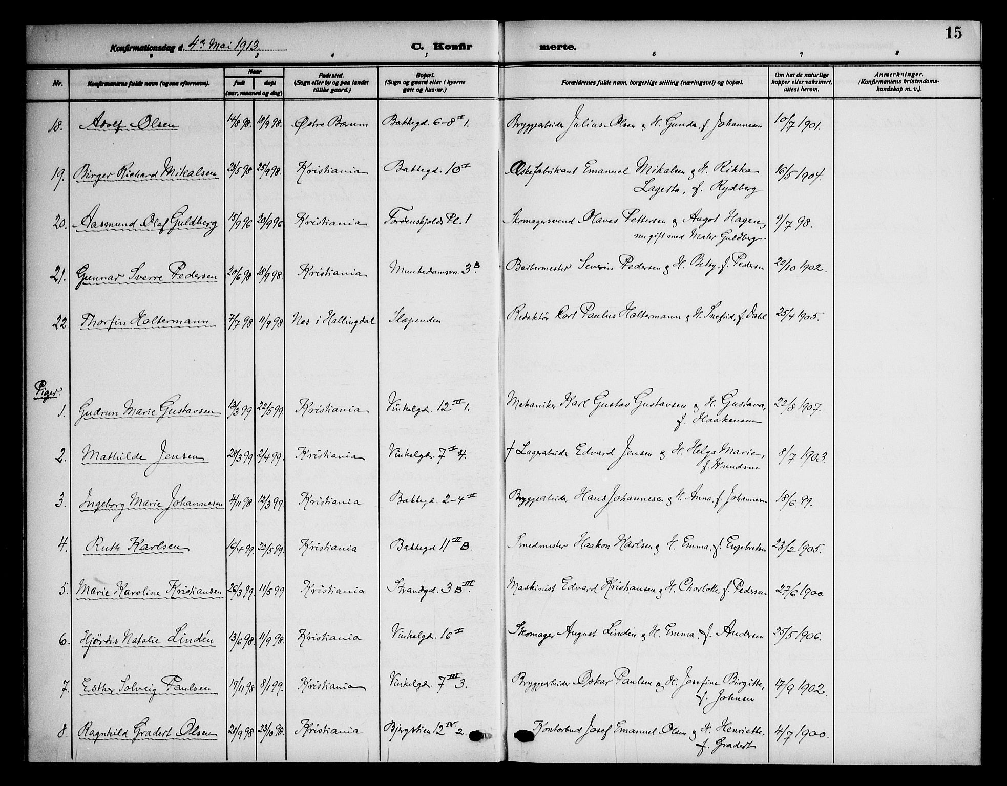 Piperviken prestekontor Kirkebøker, AV/SAO-A-10874/F/L0001: Parish register (official) no. 1, 1911-1958, p. 15