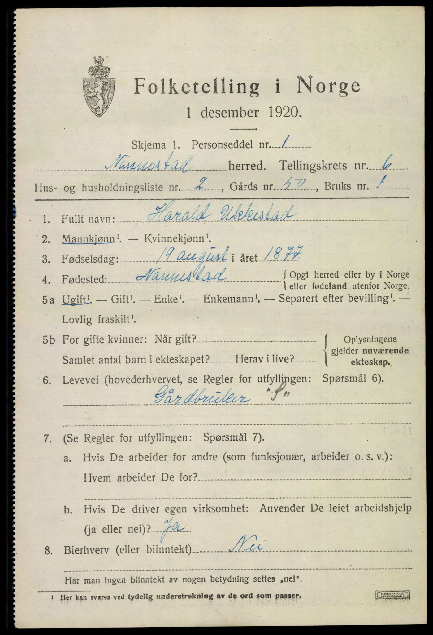 SAO, 1920 census for Nannestad, 1920, p. 7578