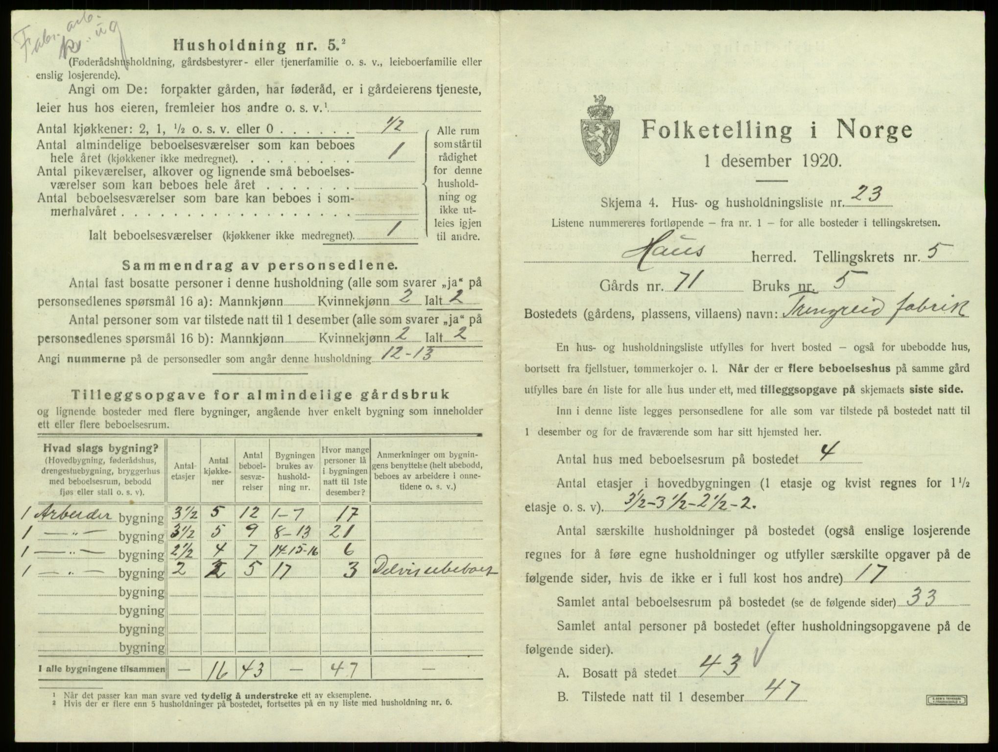 SAB, 1920 census for Haus, 1920, p. 365