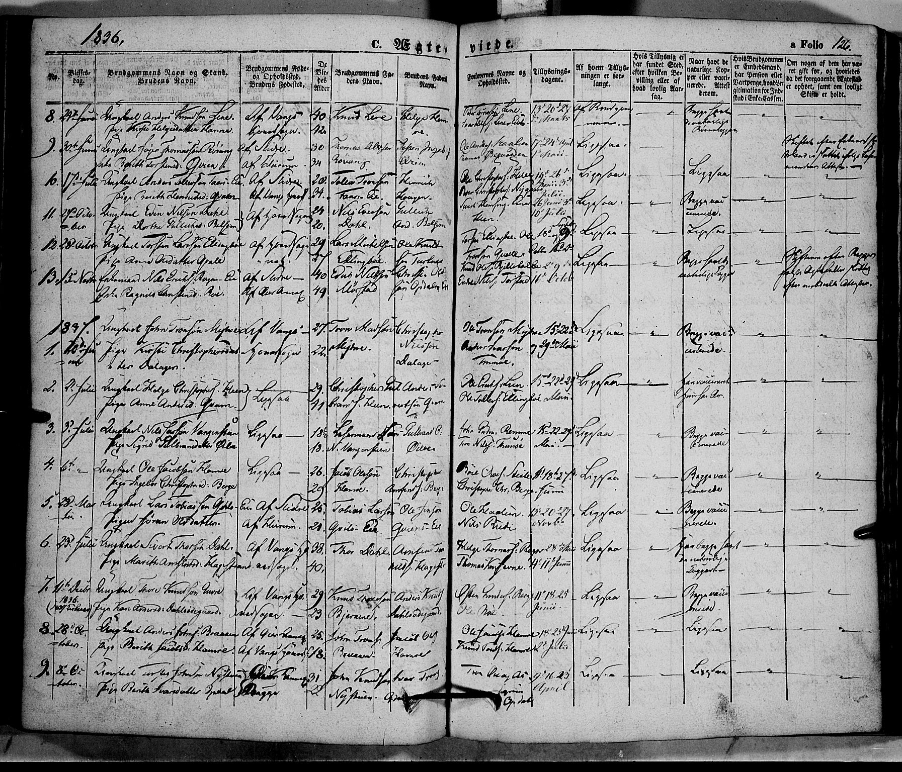 Vang prestekontor, Valdres, SAH/PREST-140/H/Ha/L0005: Parish register (official) no. 5, 1831-1845, p. 126