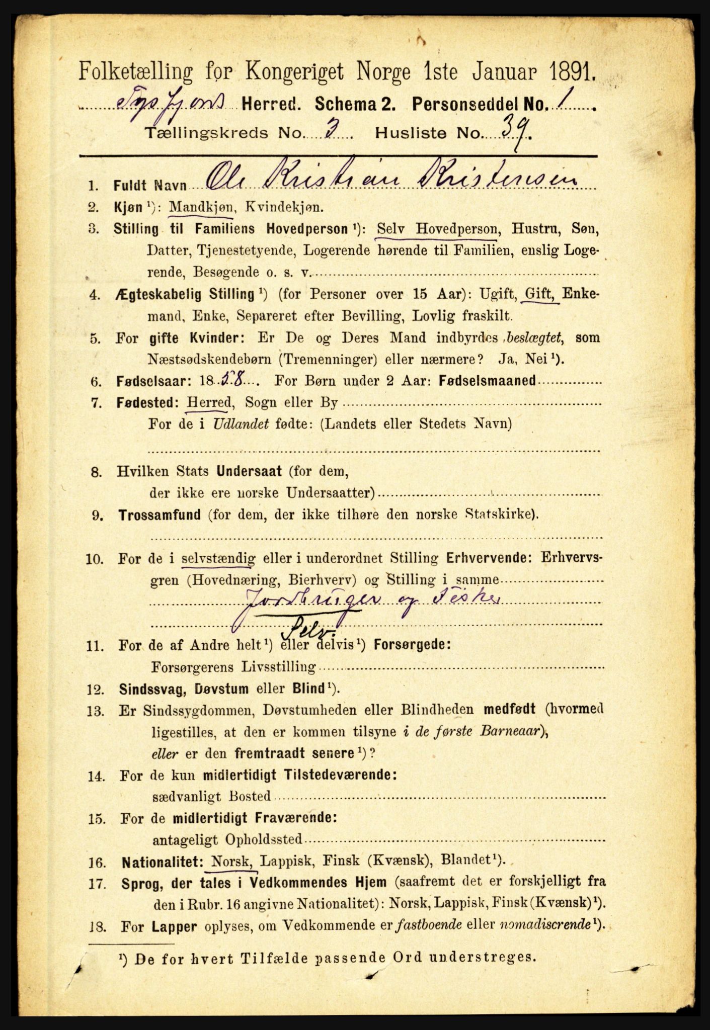 RA, 1891 census for 1850 Tysfjord, 1891, p. 1328