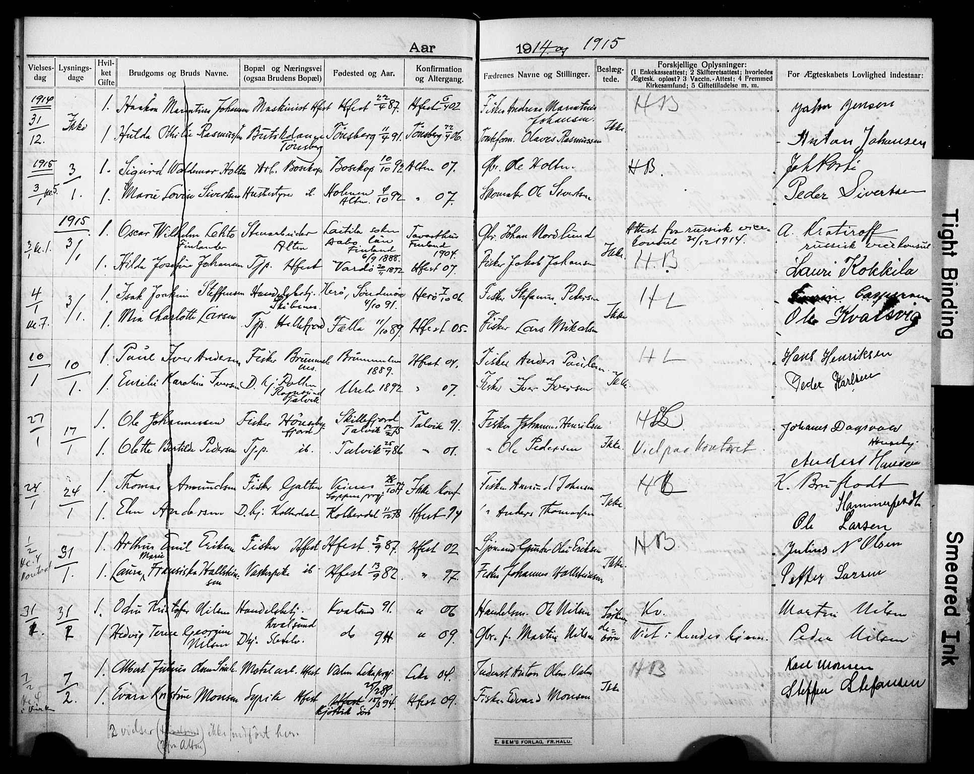 Hammerfest sokneprestkontor, SATØ/S-1347/I/Ib/L0072: Banns register no. 72, 1912-1918